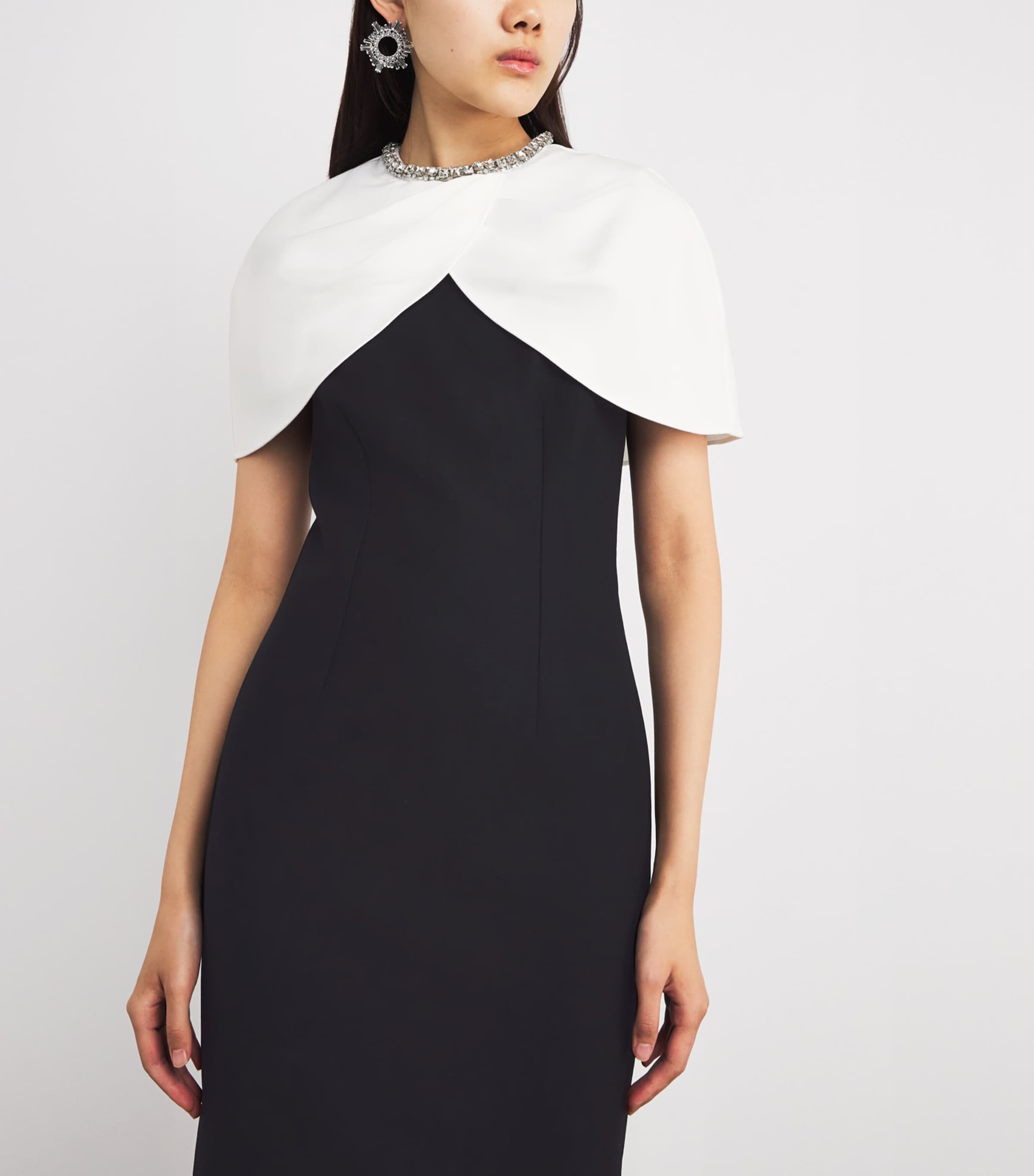 Embellished Shawl-Overlay Midi Dress BLACK Image 6