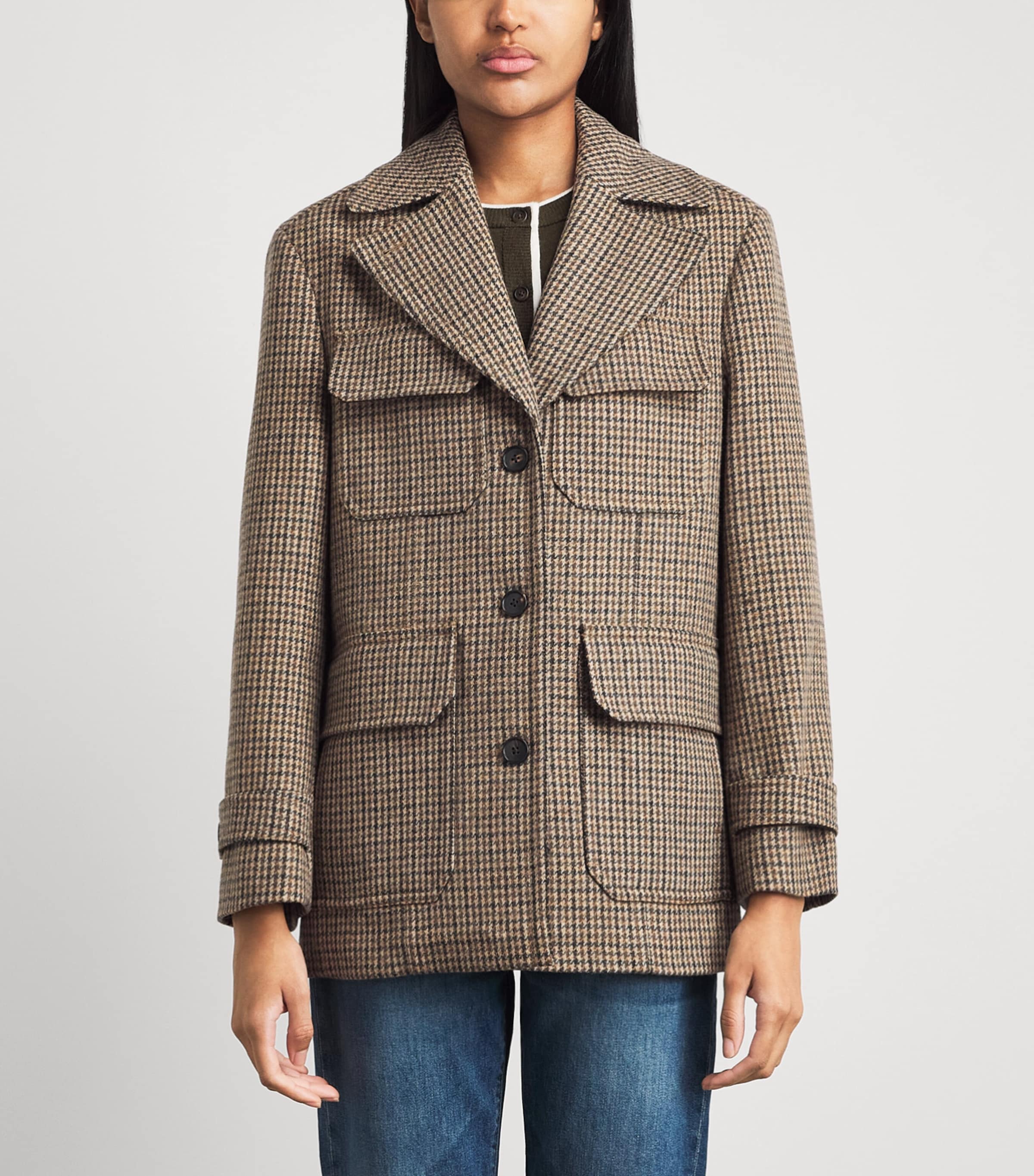 ME+EM Womens Wool-Blend Houndstooth Jacket Pecan Brown Multi Image 4
