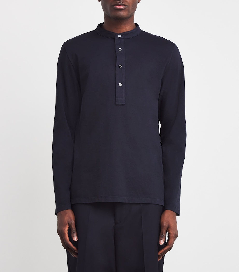 Cotton Jersey Henley Top 170 NAVY Image 3