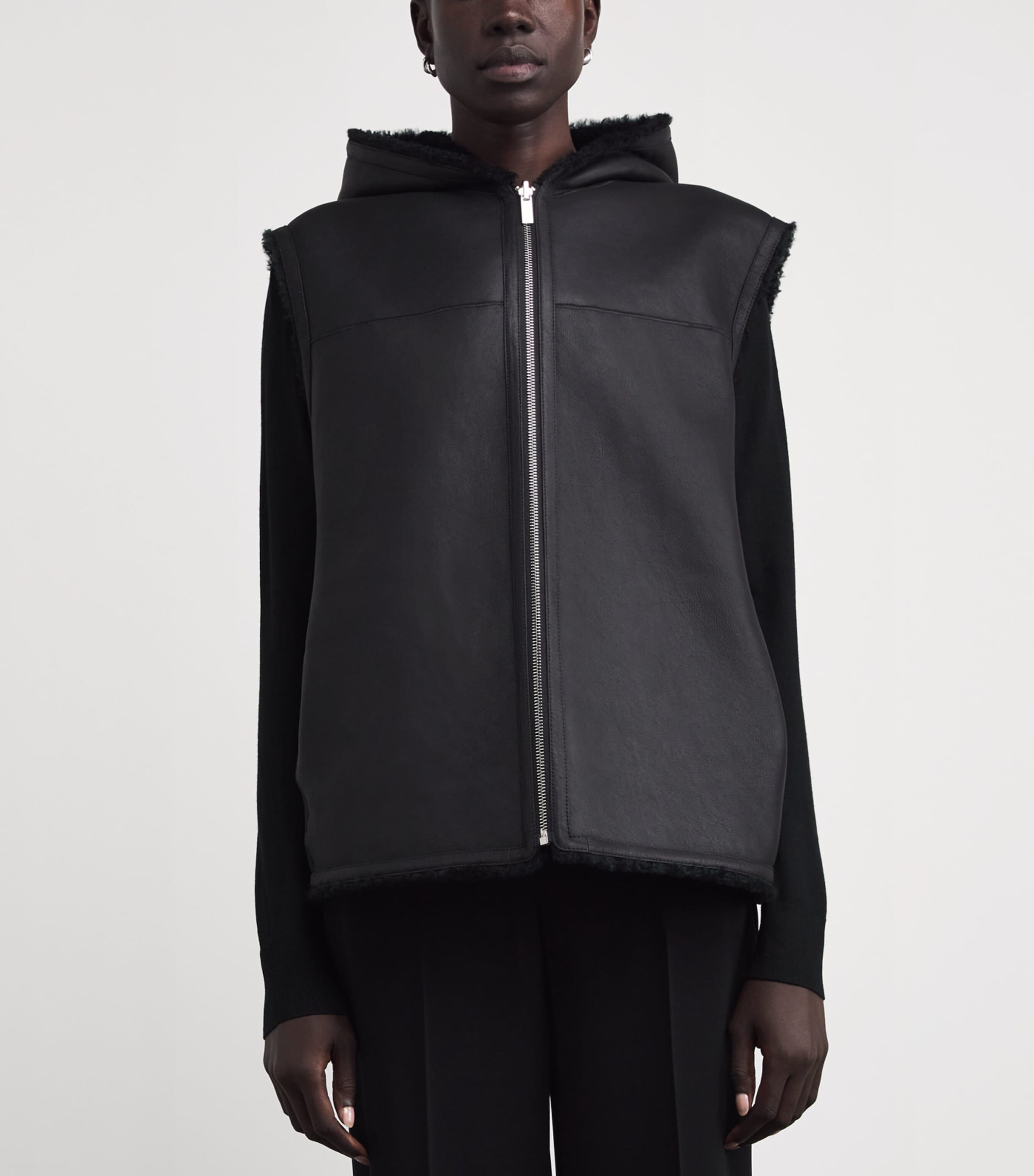 Shearling Hooded Gilet 001-BLACK Image 6