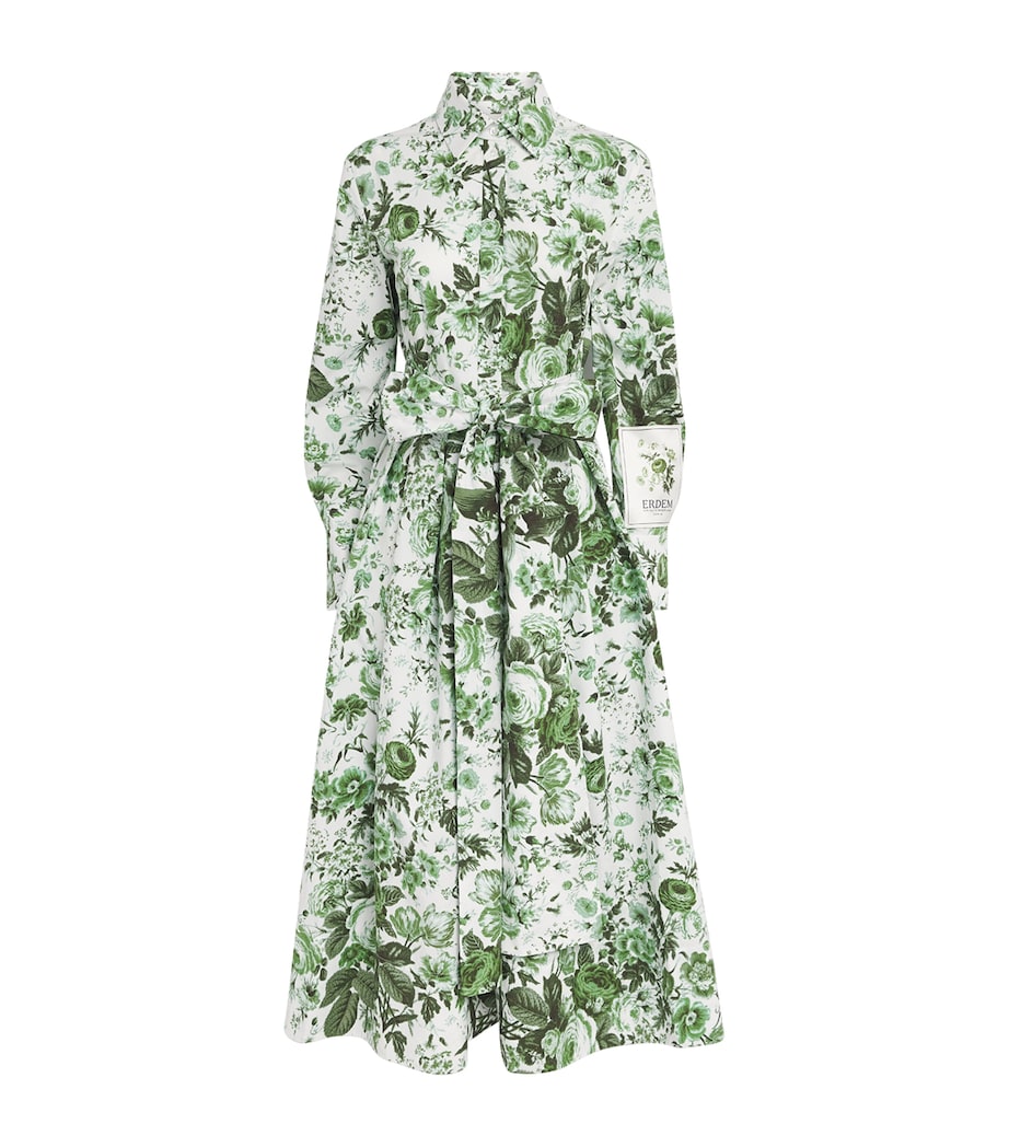 Erdem Womens Organic Cotton Floral Midi Shirt Dress Atknson Floral Green Image 1