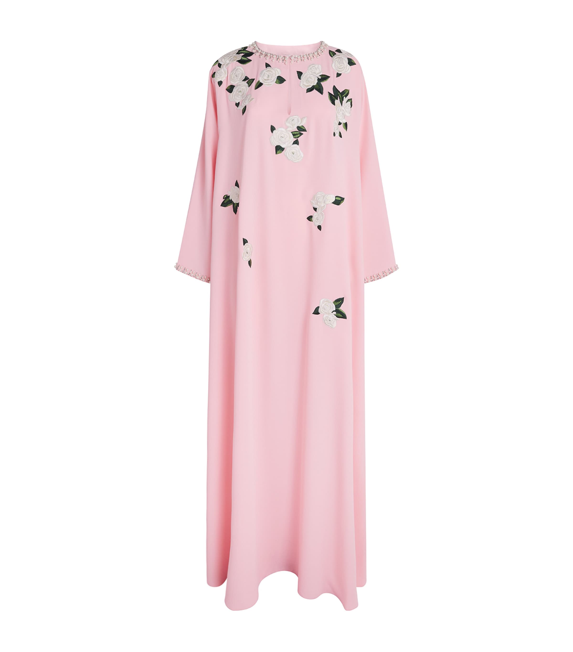 Carolina Herrera Floral-embroidered Kaftan Maxi Dress In Pink