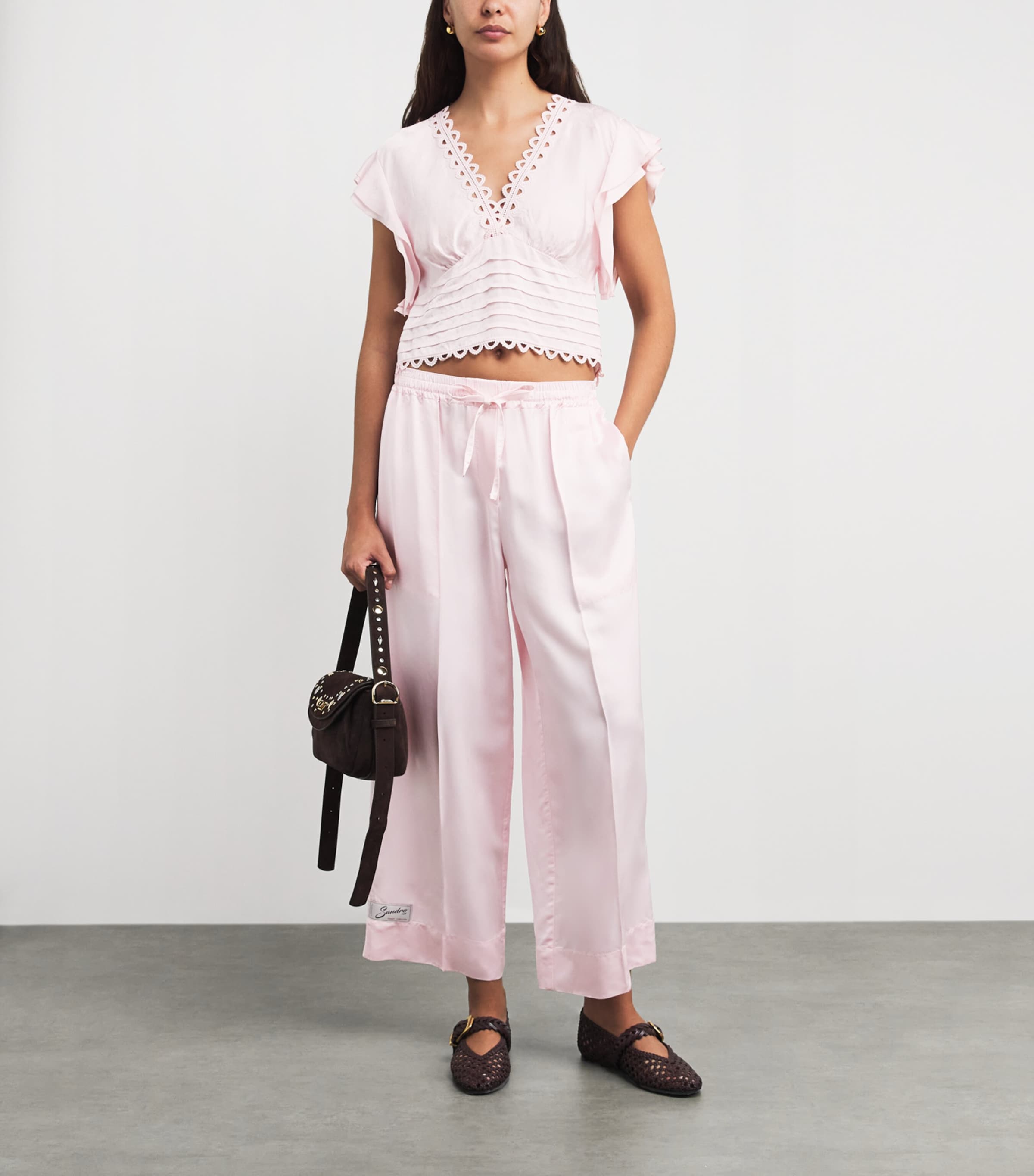 Sandro Paris Womens Tie-Back Crop Top Pink Image 2