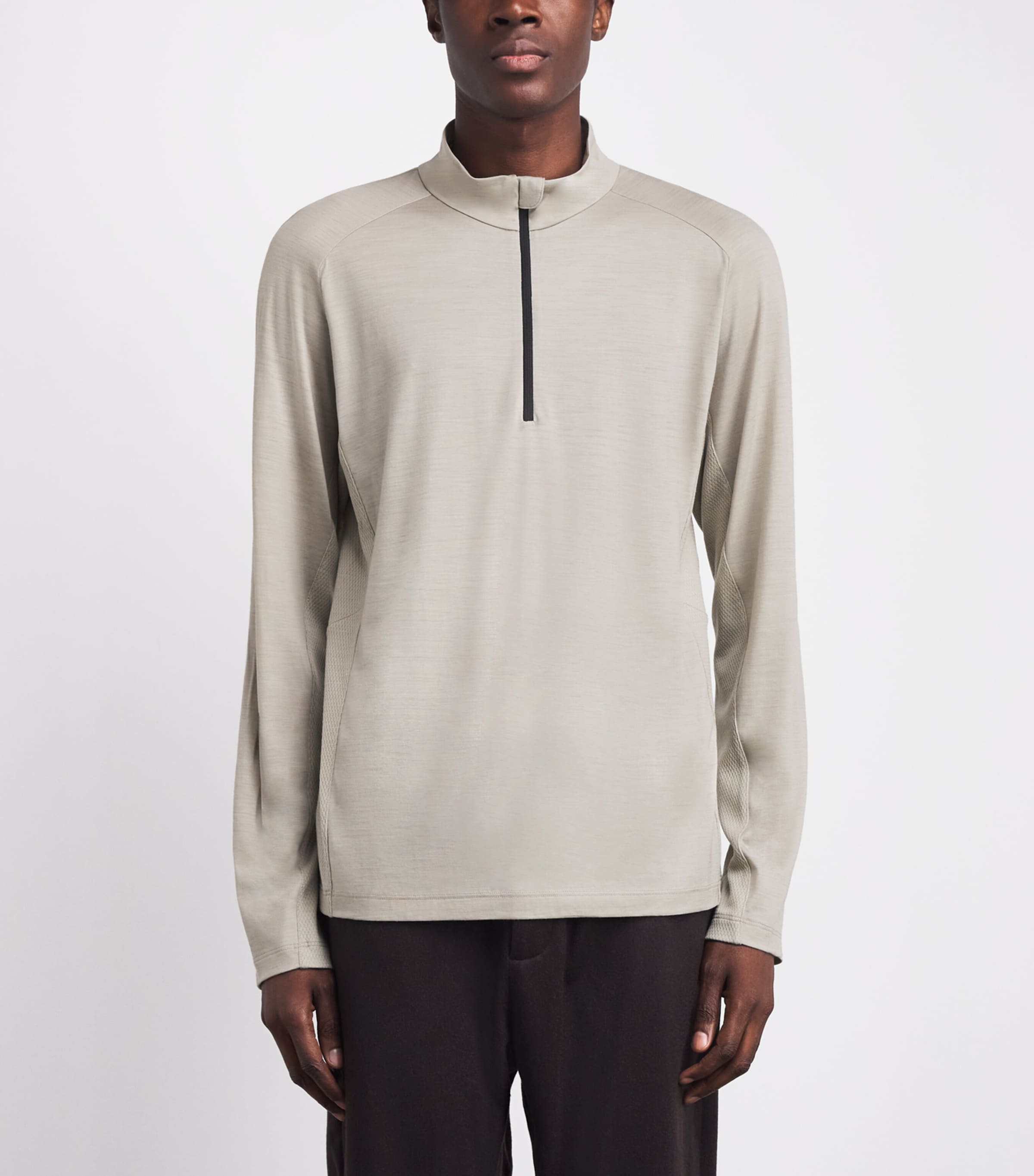 Sease Mens Virgin Wool Quarter-Zip Sweatshirt Driftwood Image 5