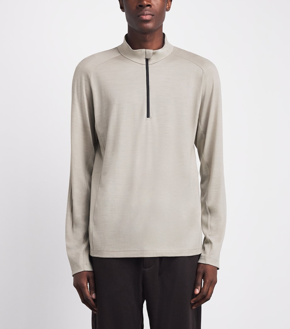 Sease Mens Virgin Wool Quarter-Zip Sweatshirt Driftwood Image 5