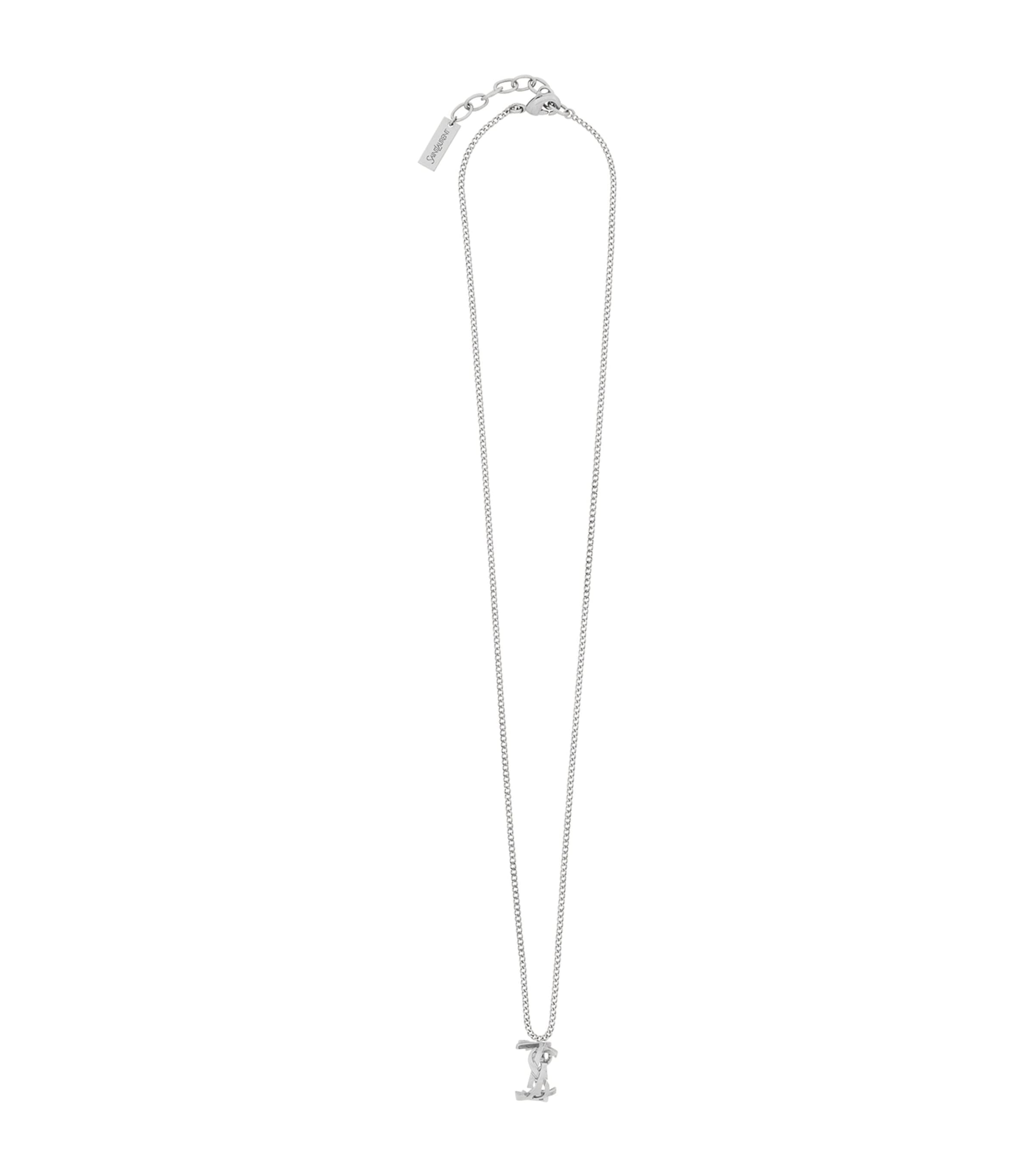 Saint Laurent Cassandre Ring Necklace In Metal In Silver