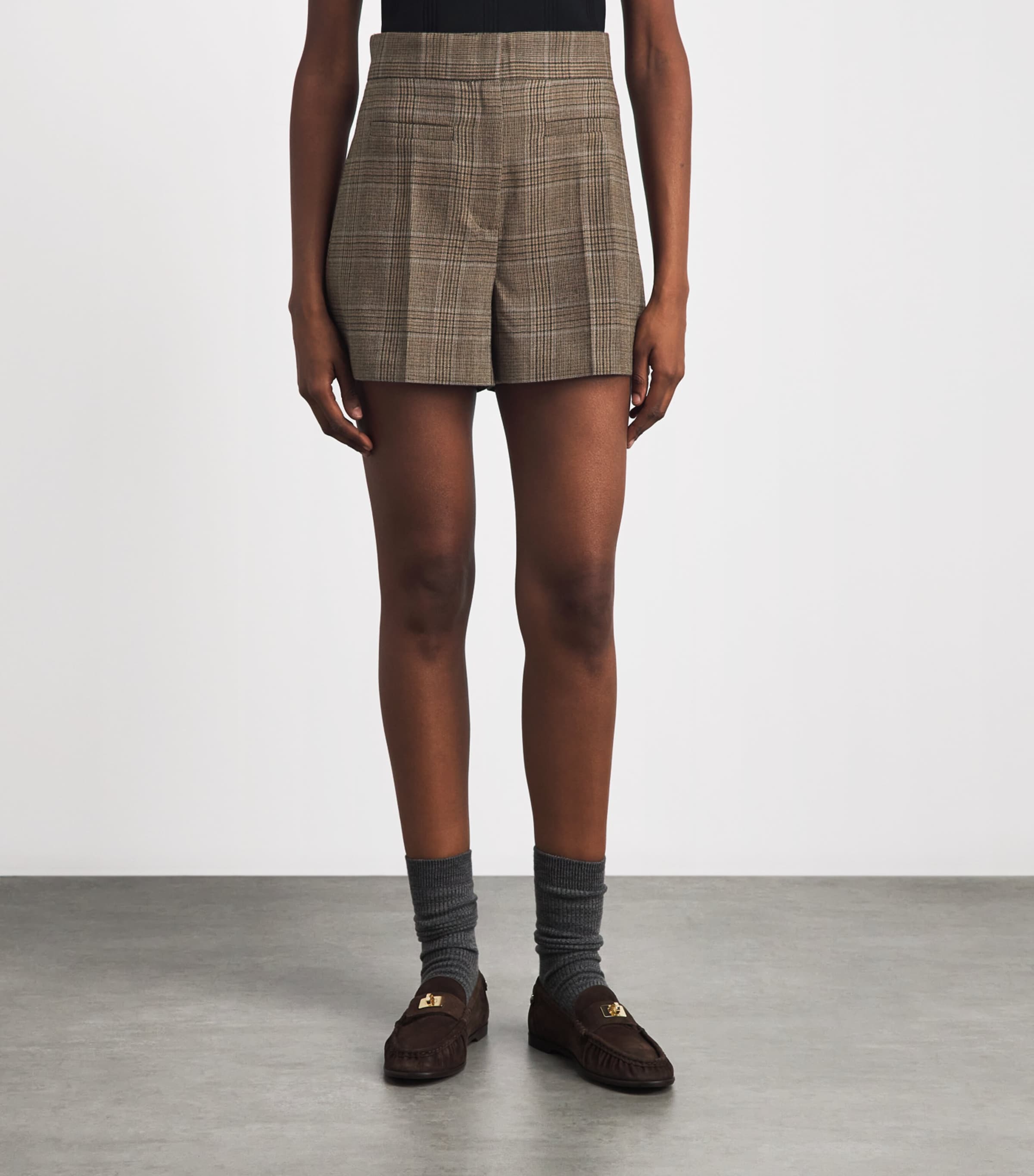 Sandro Paris Womens Wool Check Shorts Caramel Image 4