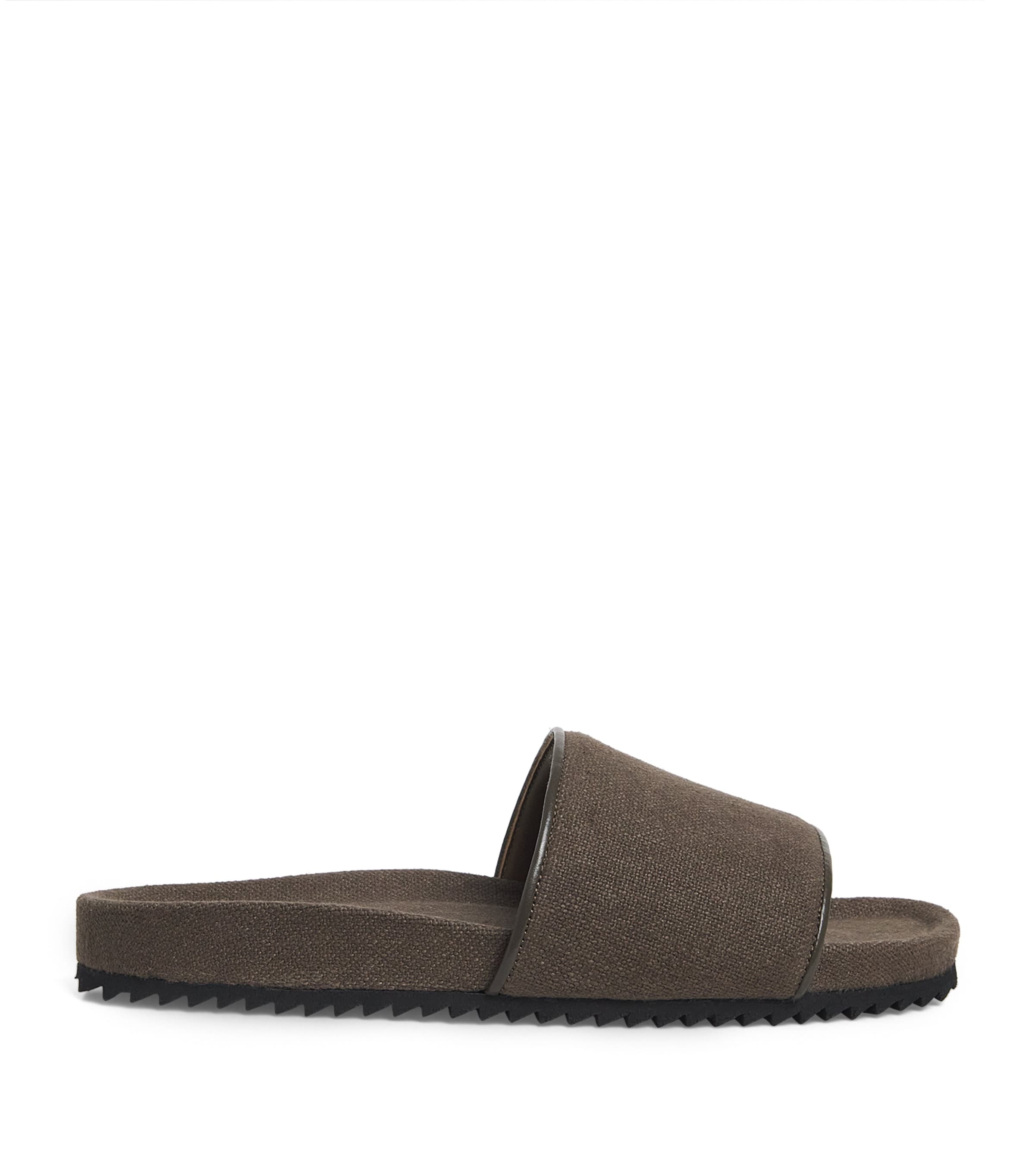 Frescobol Carioca Linen Renato Slides In Green