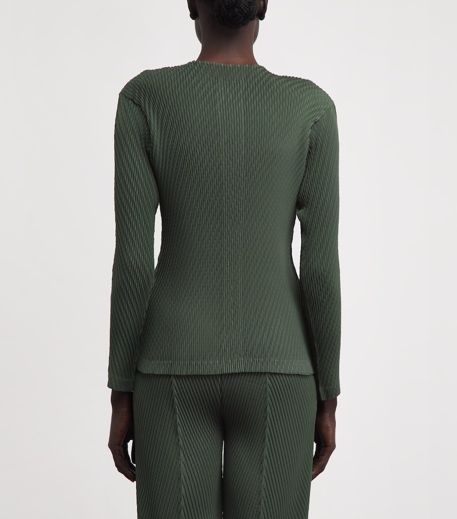 Issey Miyake Womens Rhombus Pleats Cardigan Dark Green Image 5