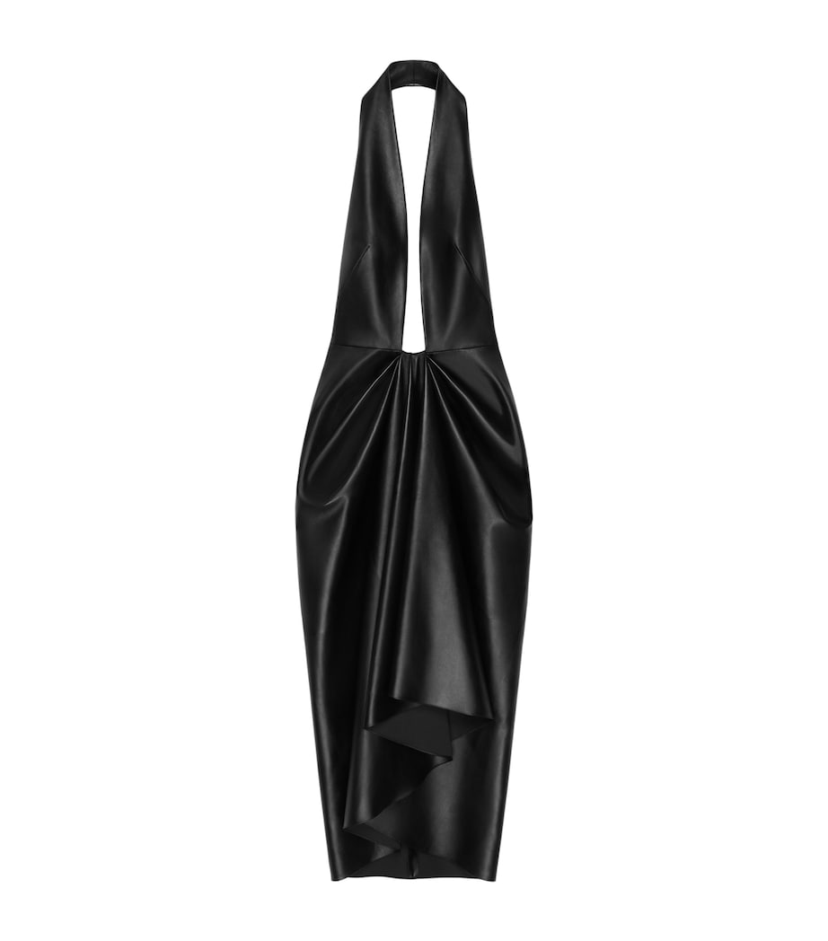 Leather Draped Midi Dress BLACK Image 1