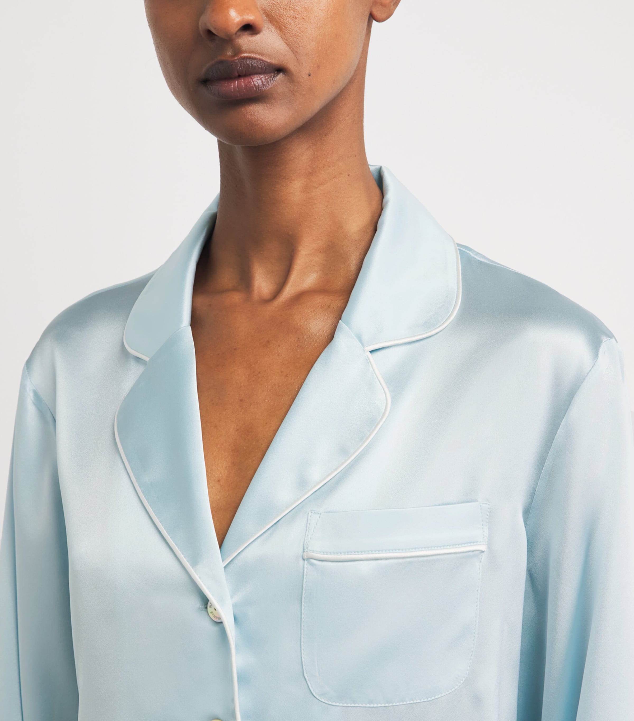 Olivia von Halle Womens Silk Coco Pyjama Set Powder Blue Image 3