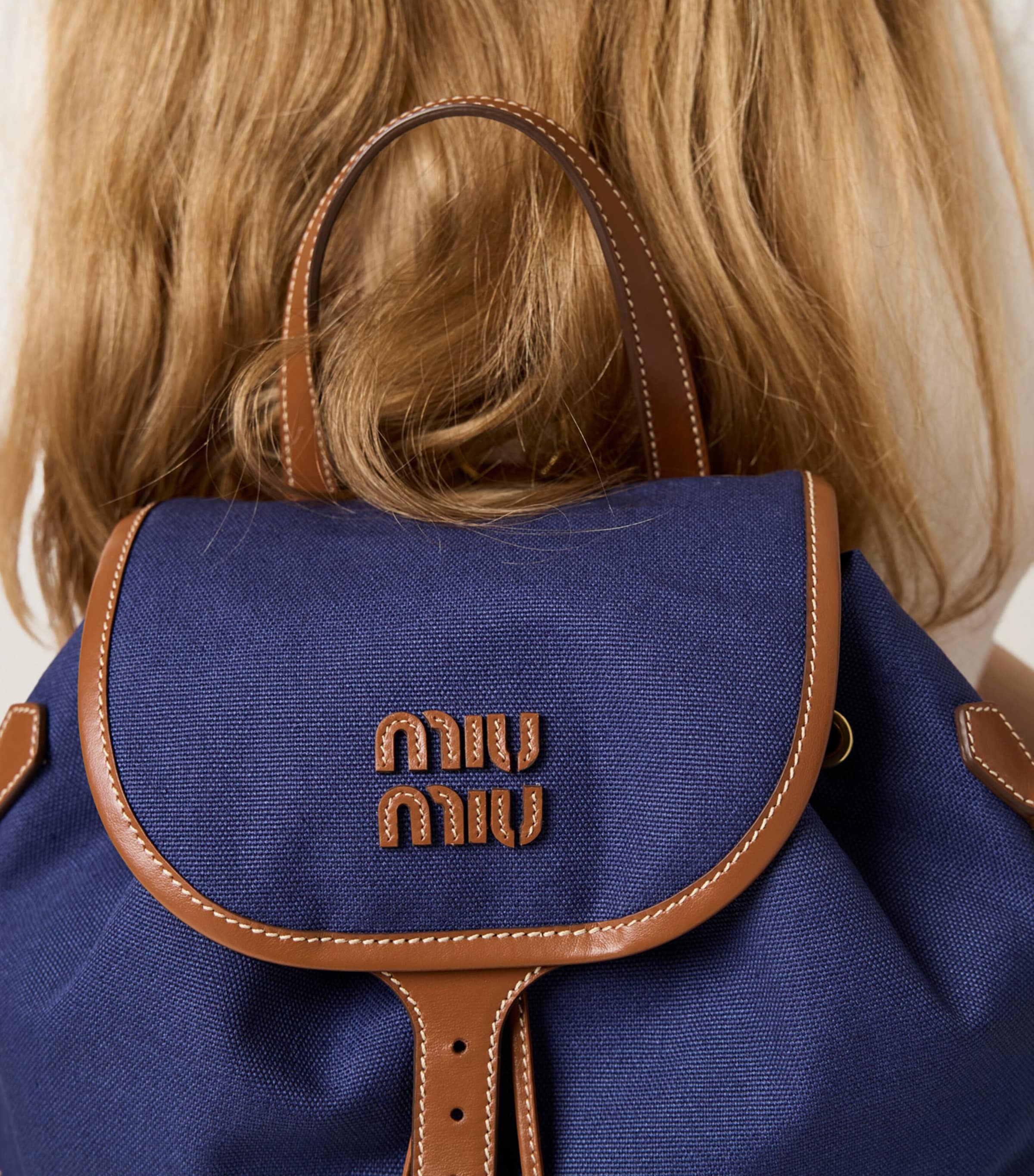 Miu Miu Blue Canvas and Leather Backpack | Harrods UK