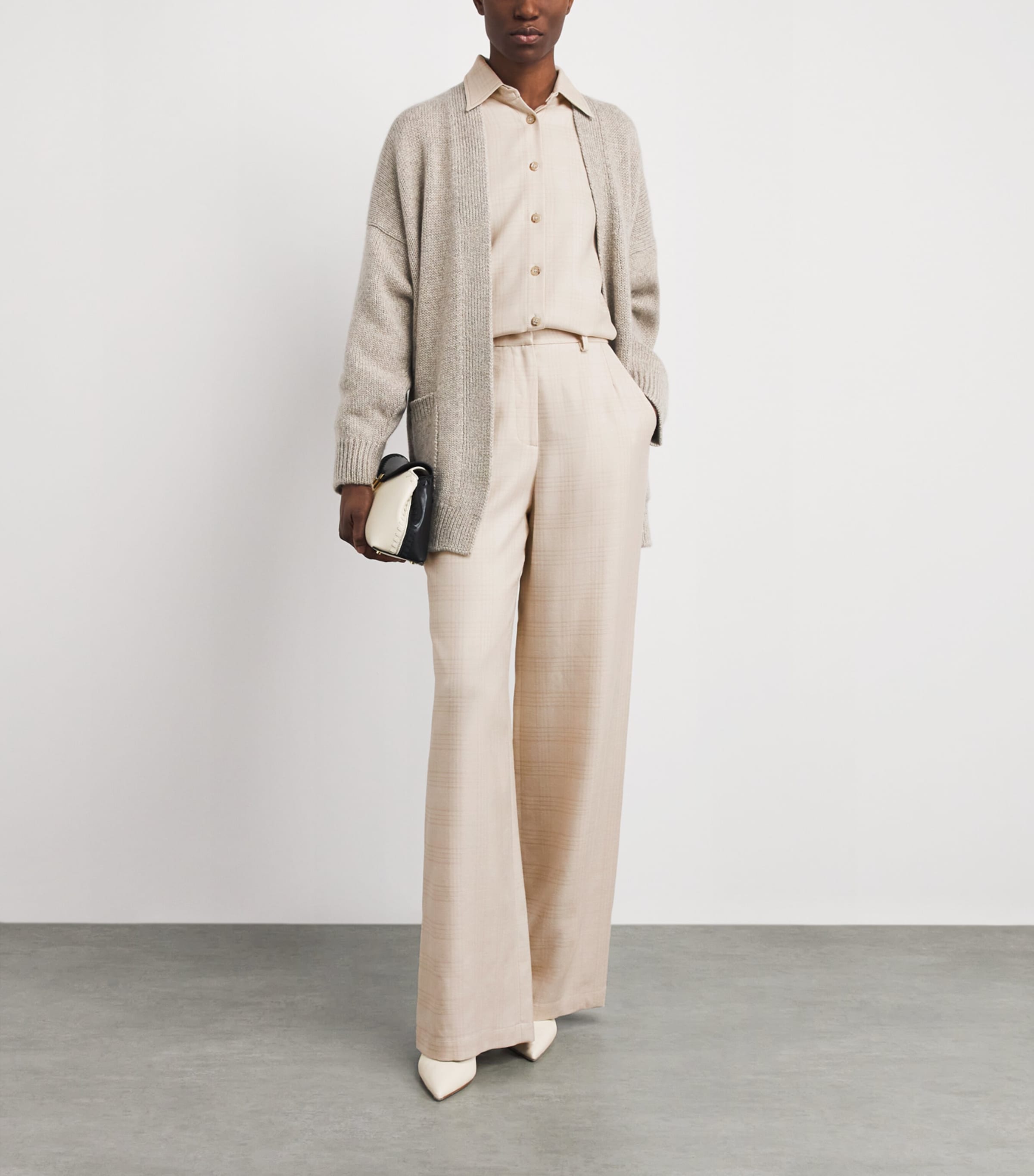 Colombo Womens Cashmere-Silk-Linen Check Shirt Sand Image 2