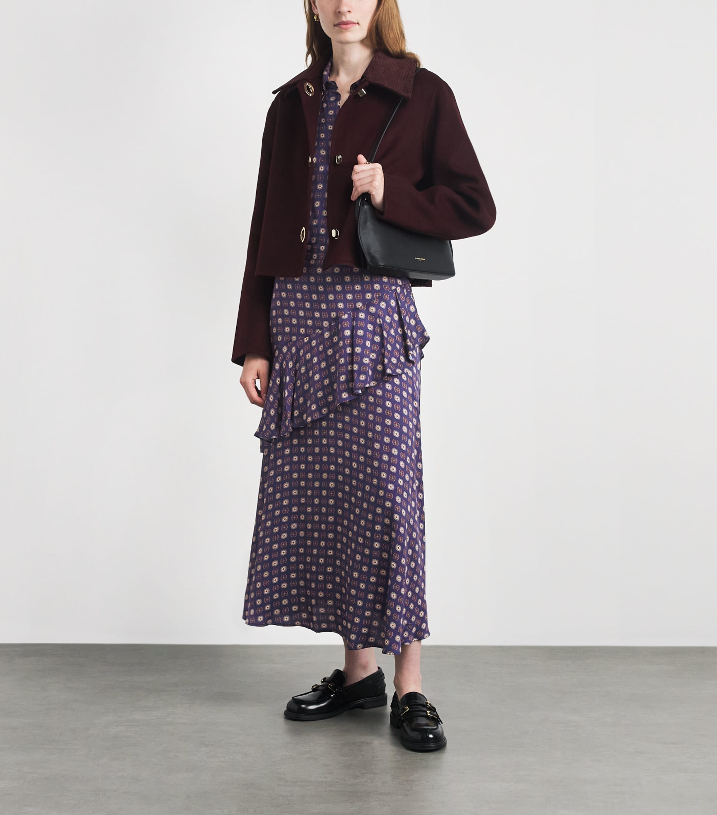 Claudie Pierlot Womens Tiered Midi Skirt Navy Print Image 2