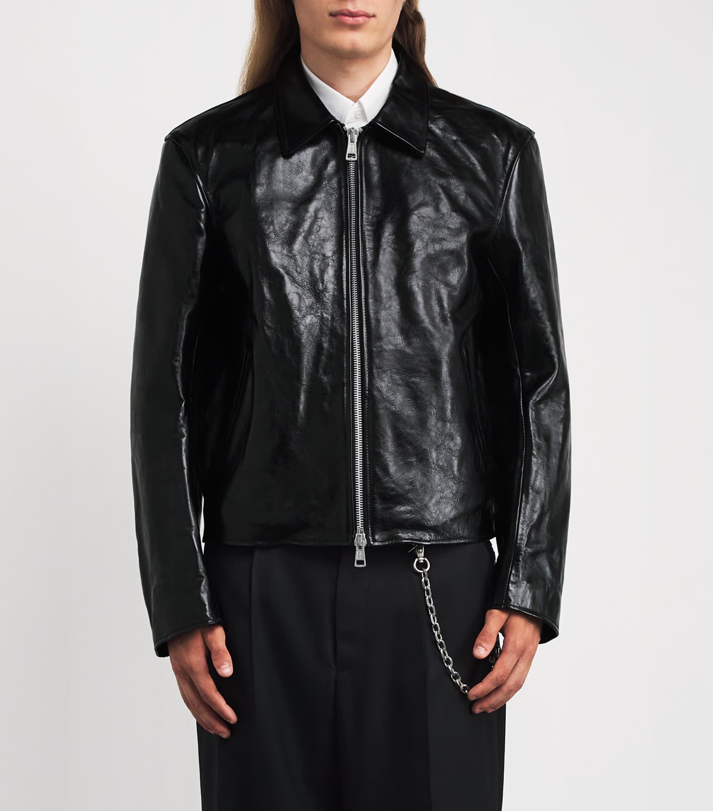 Our Legacy Mens Leather Mini Jacket Top Dyed Blk Lthr Image 3