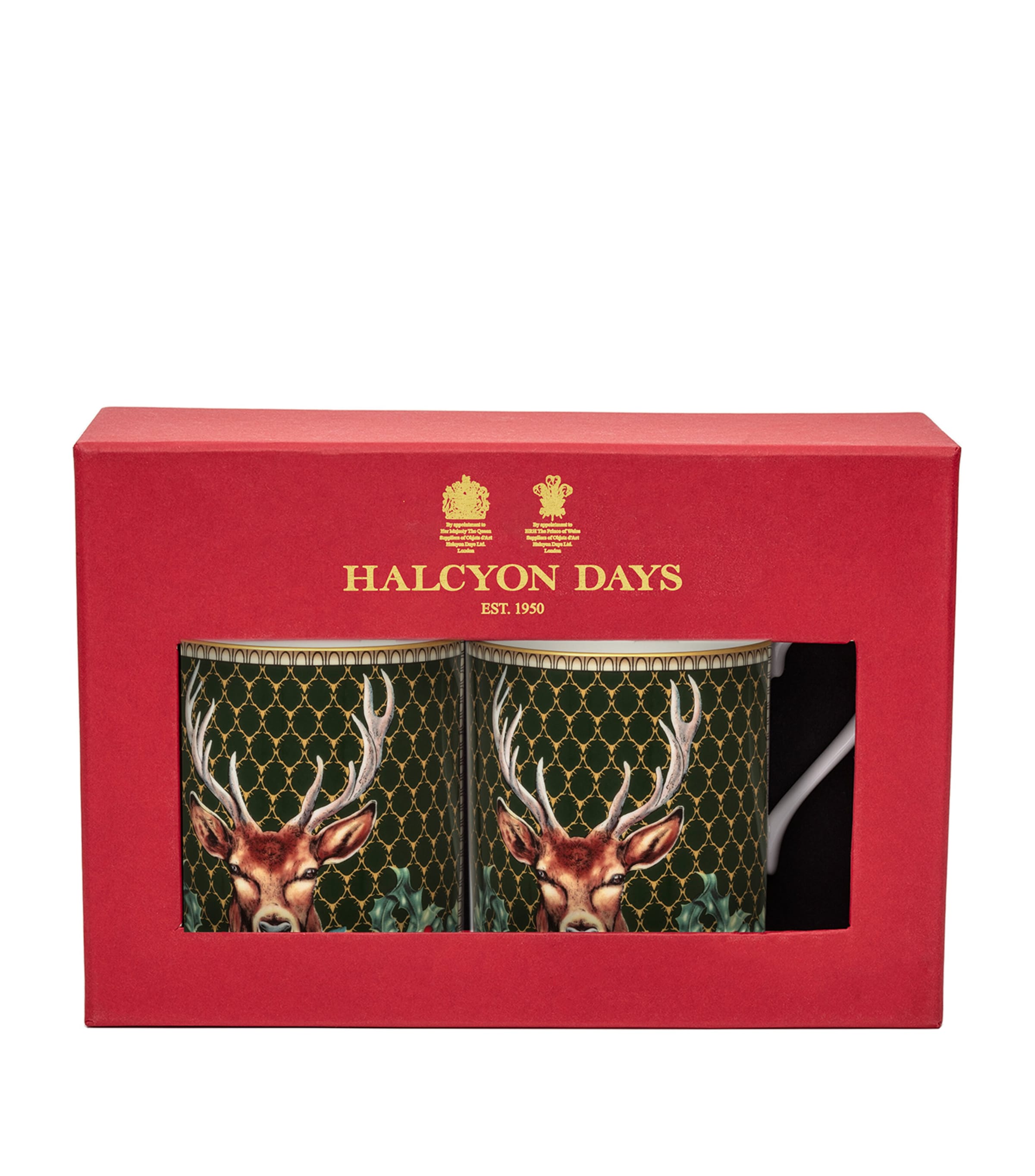 Halcyon Days Set Of 2 Antler Trellis Stag Mugs In Green