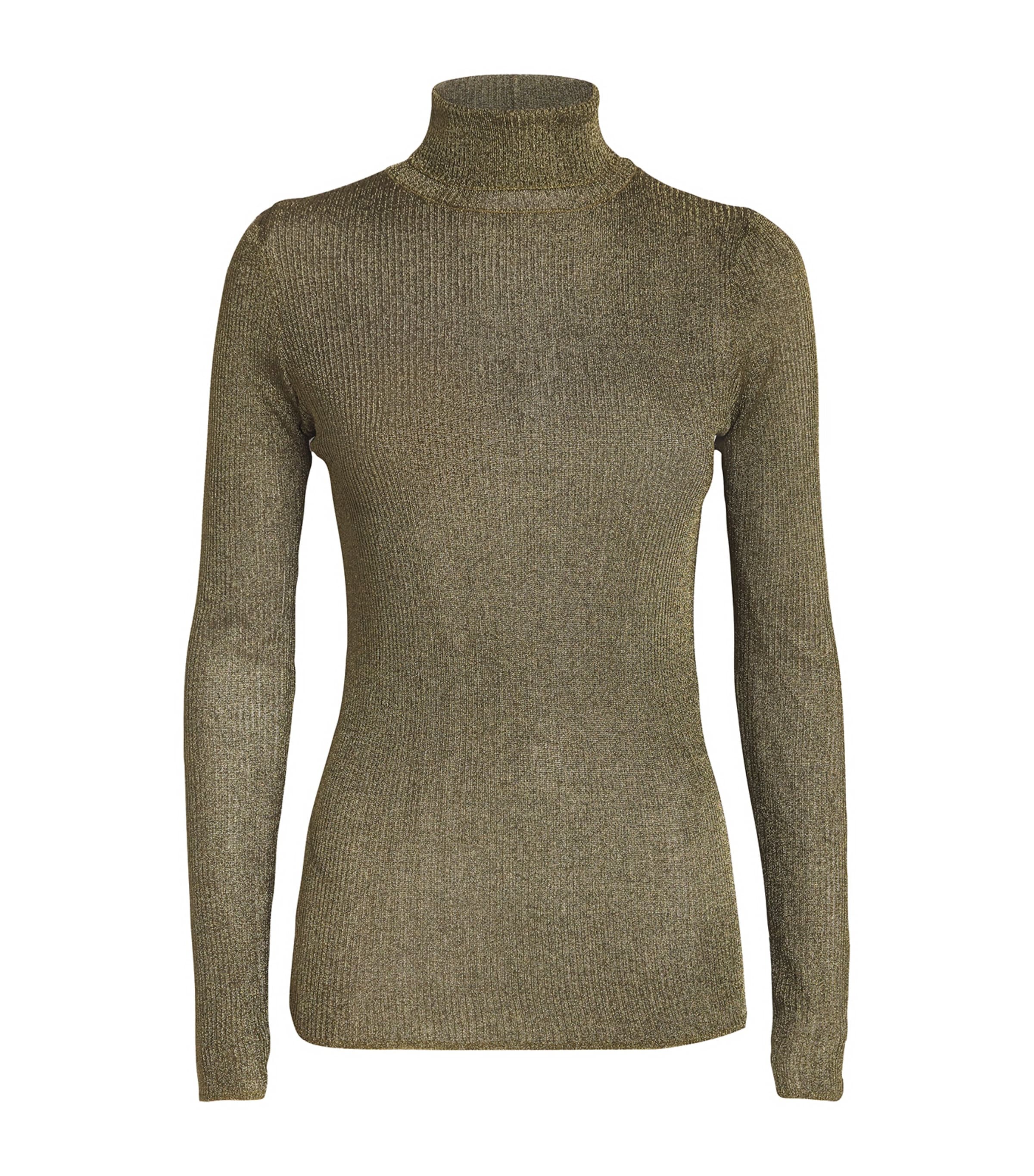 Isabel Marant Jaelis Metallic Ribbed-knit Turtleneck Sweater In Green