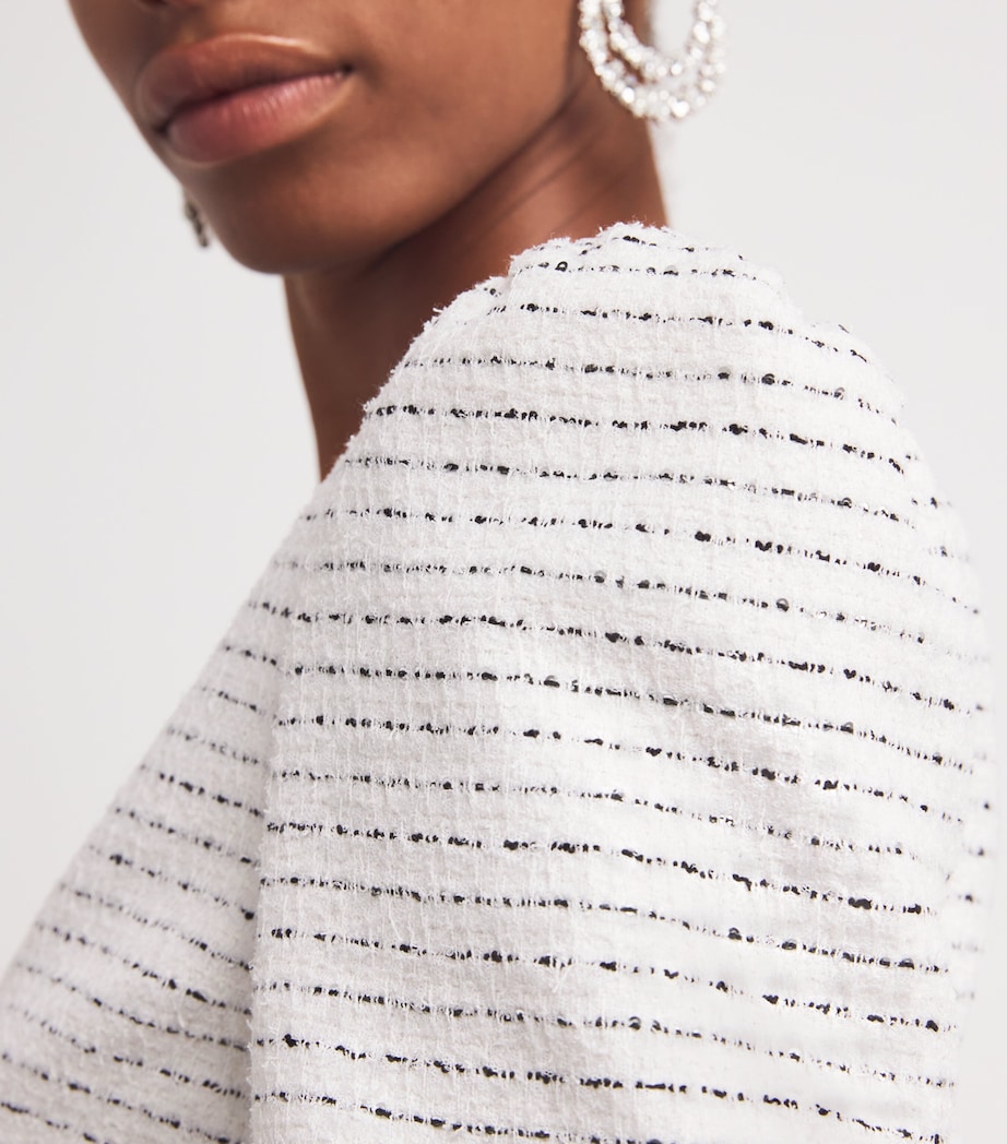 Tweed Embellished V-Neck Jacket 0822 WHITE-BLACK Image 6