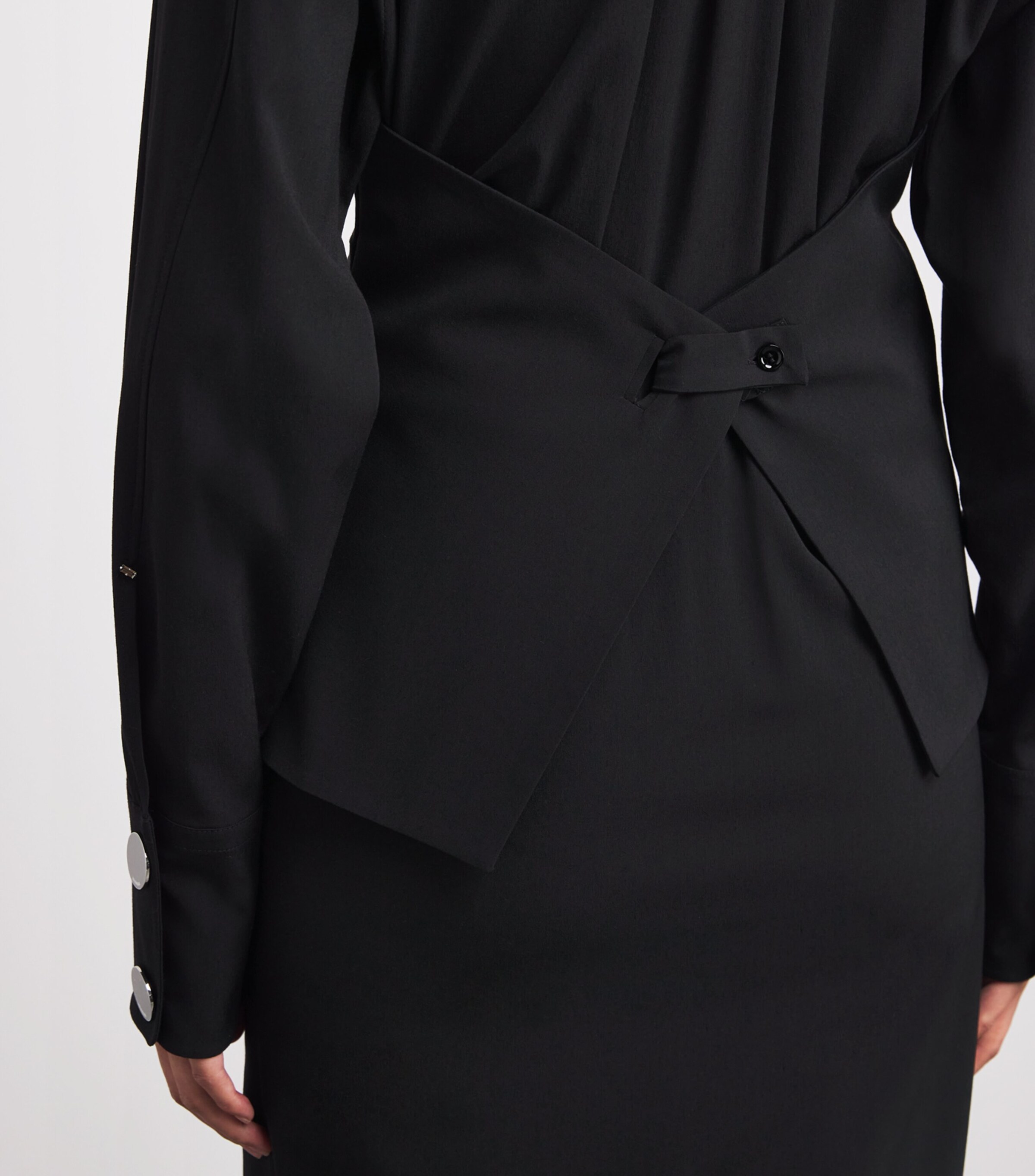 Ruched Midi Shirt Dress 003 BLACK Image 6