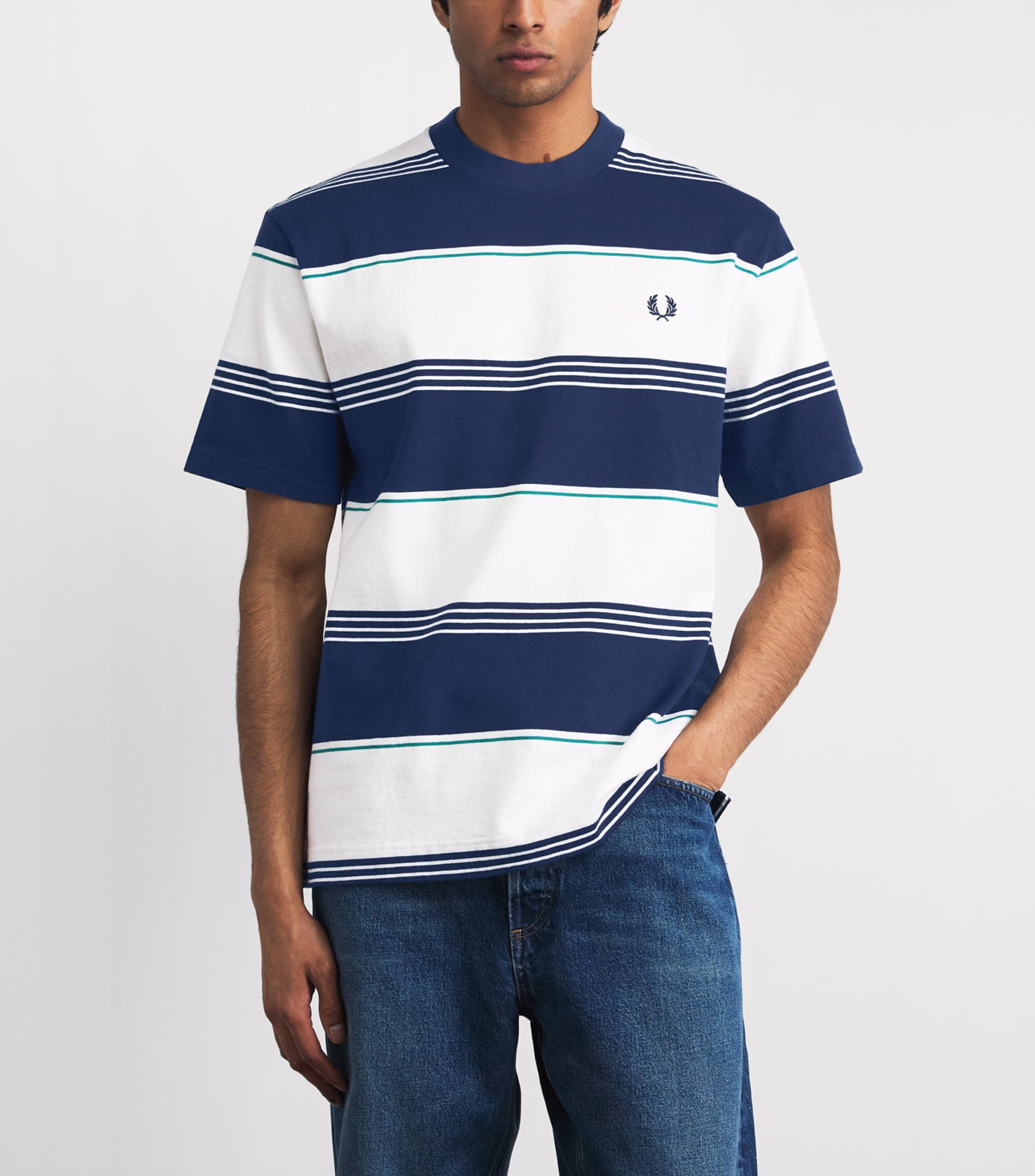 Fred Perry Mens Cotton Stripe T-Shirt Tennis Blue Image 4