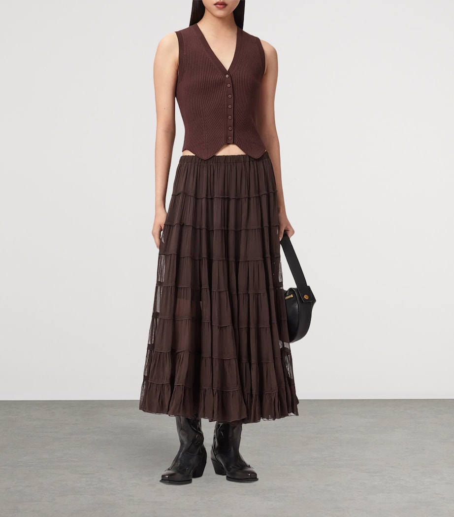 AllSaints Womens Gathered Eva Midi Skirt Bottle Brown Image 6