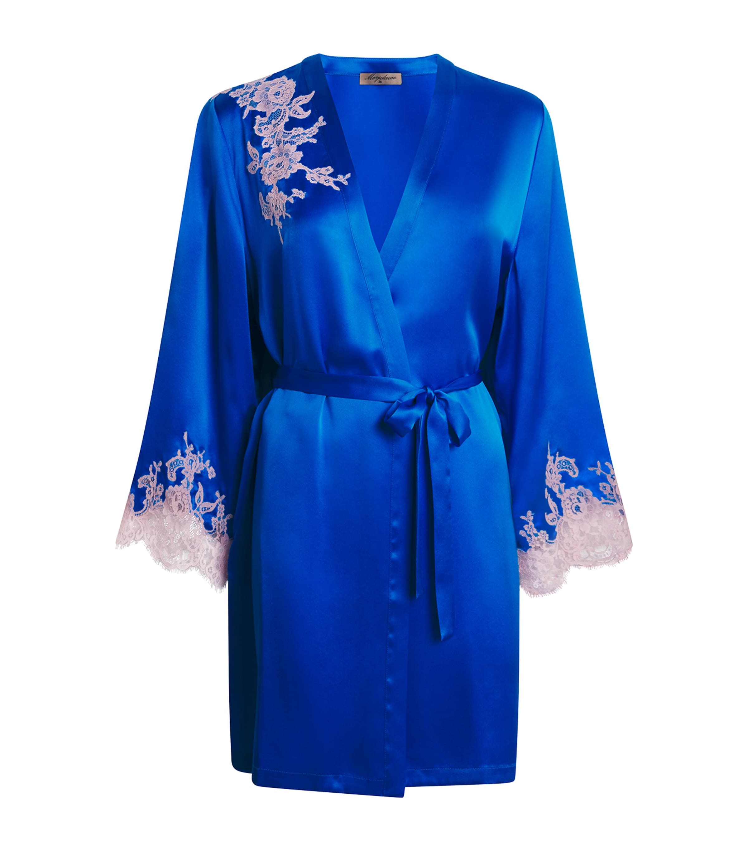 Marjolaine Silk Lace-trim Bénédicte Short Robe In Blue