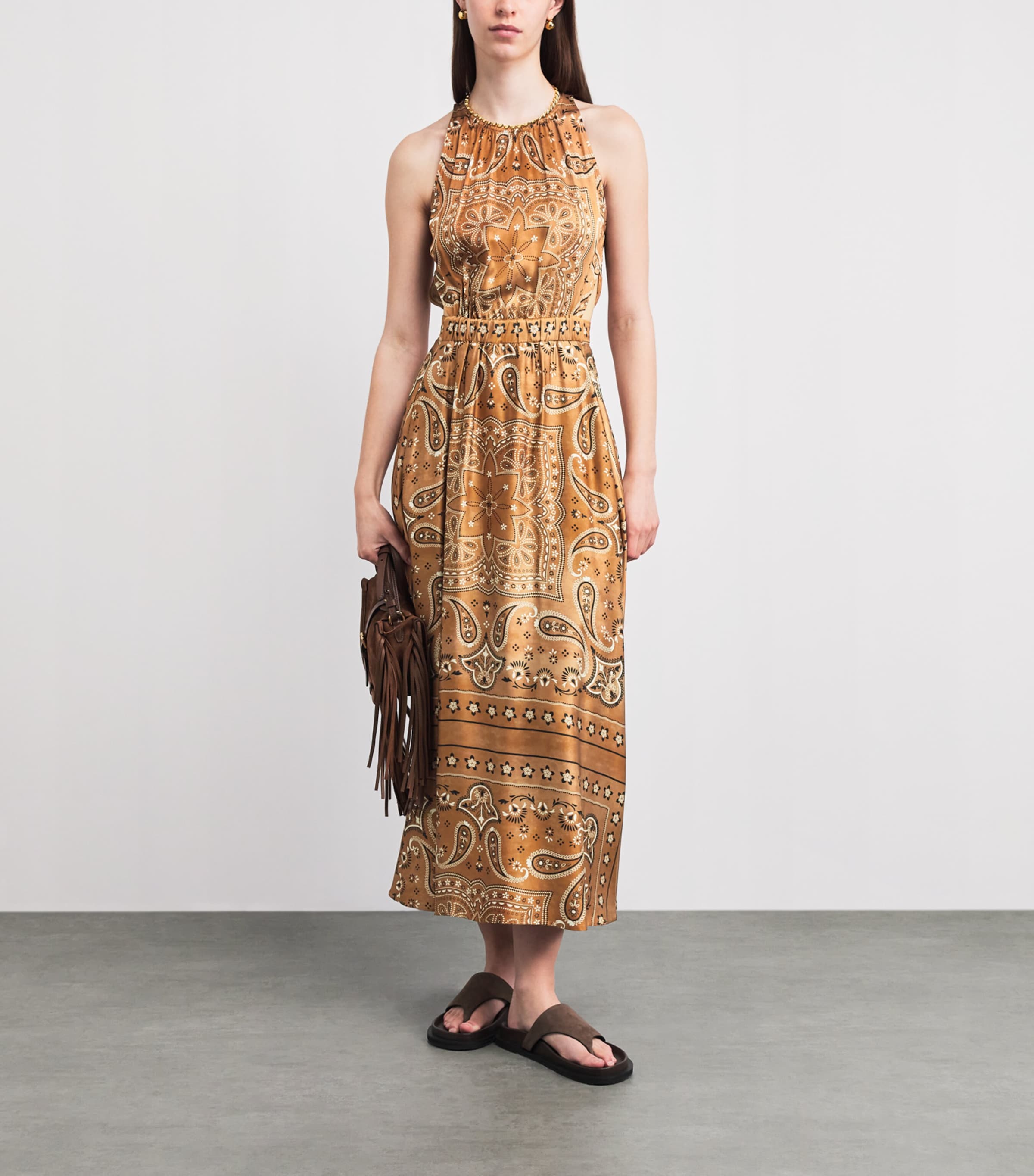 Sandro Paris Womens Bandana Print Midi Dress Brown / Black Image 2