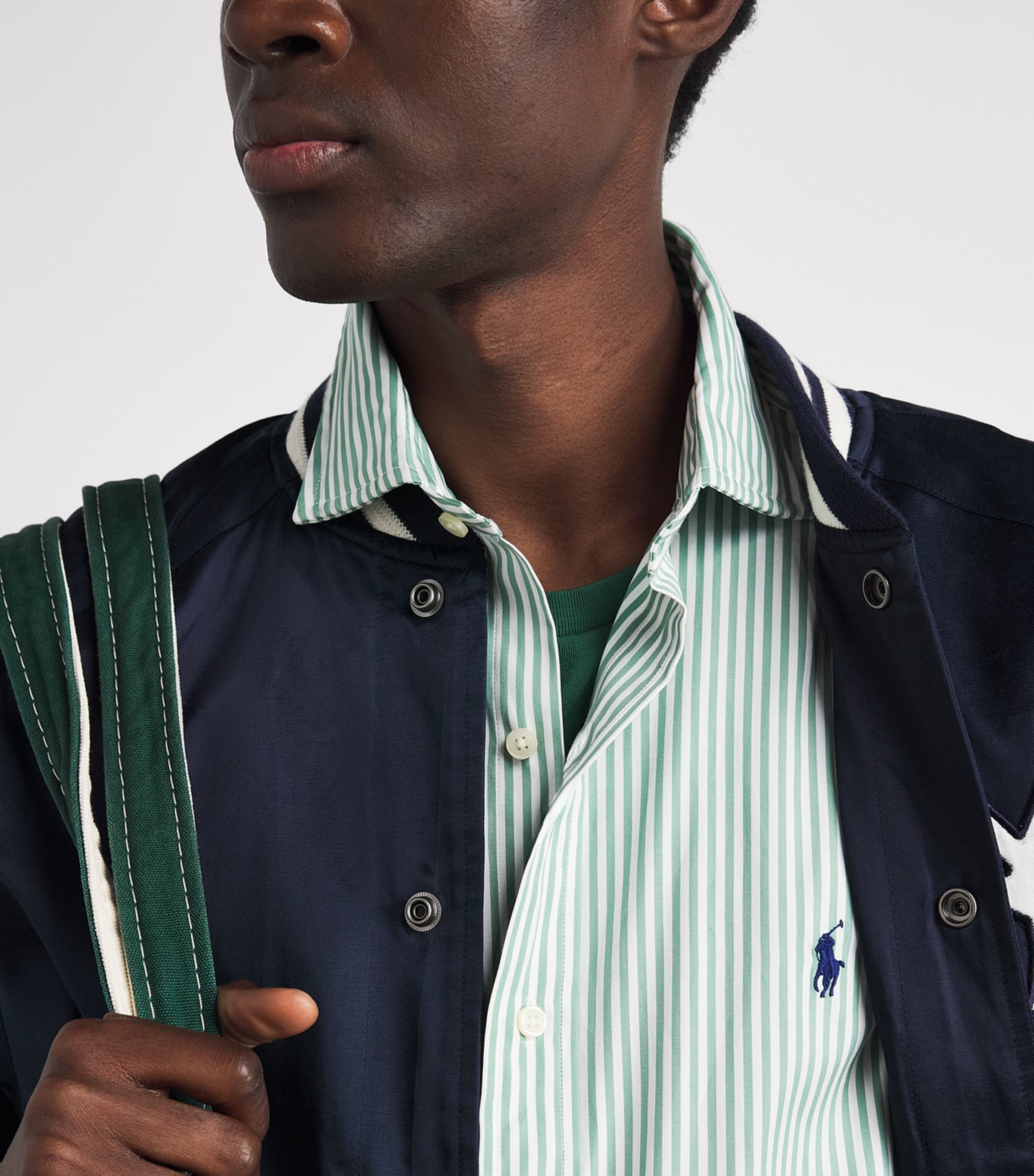 Polo Ralph Lauren Mens Cotton Stripe Custom Fit Shirt Faded Mint Wht Image 3