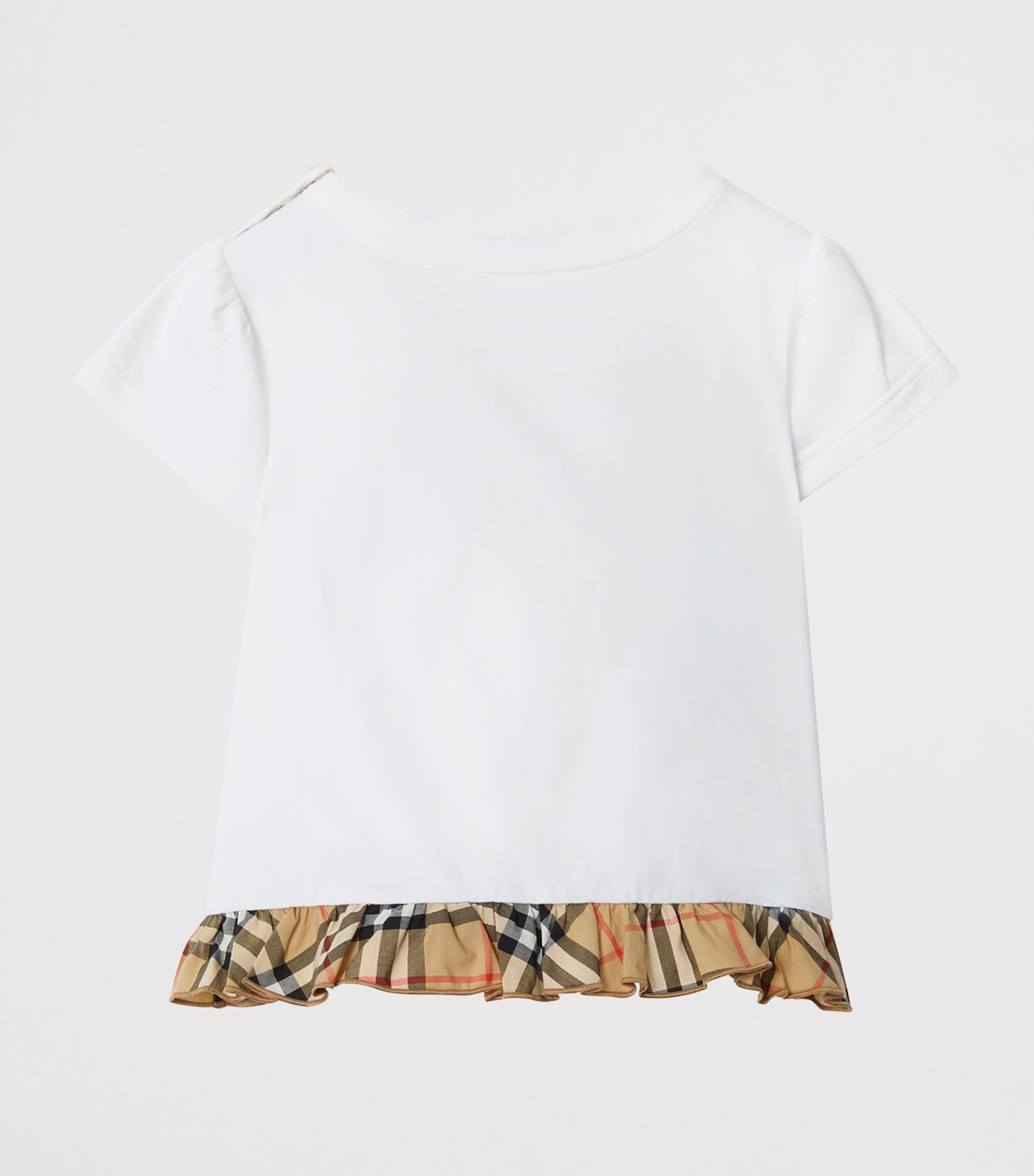 Burberry Kids Stretch-Cotton Check-Ruffle T-Shirt (3-12 Years) White Image 2