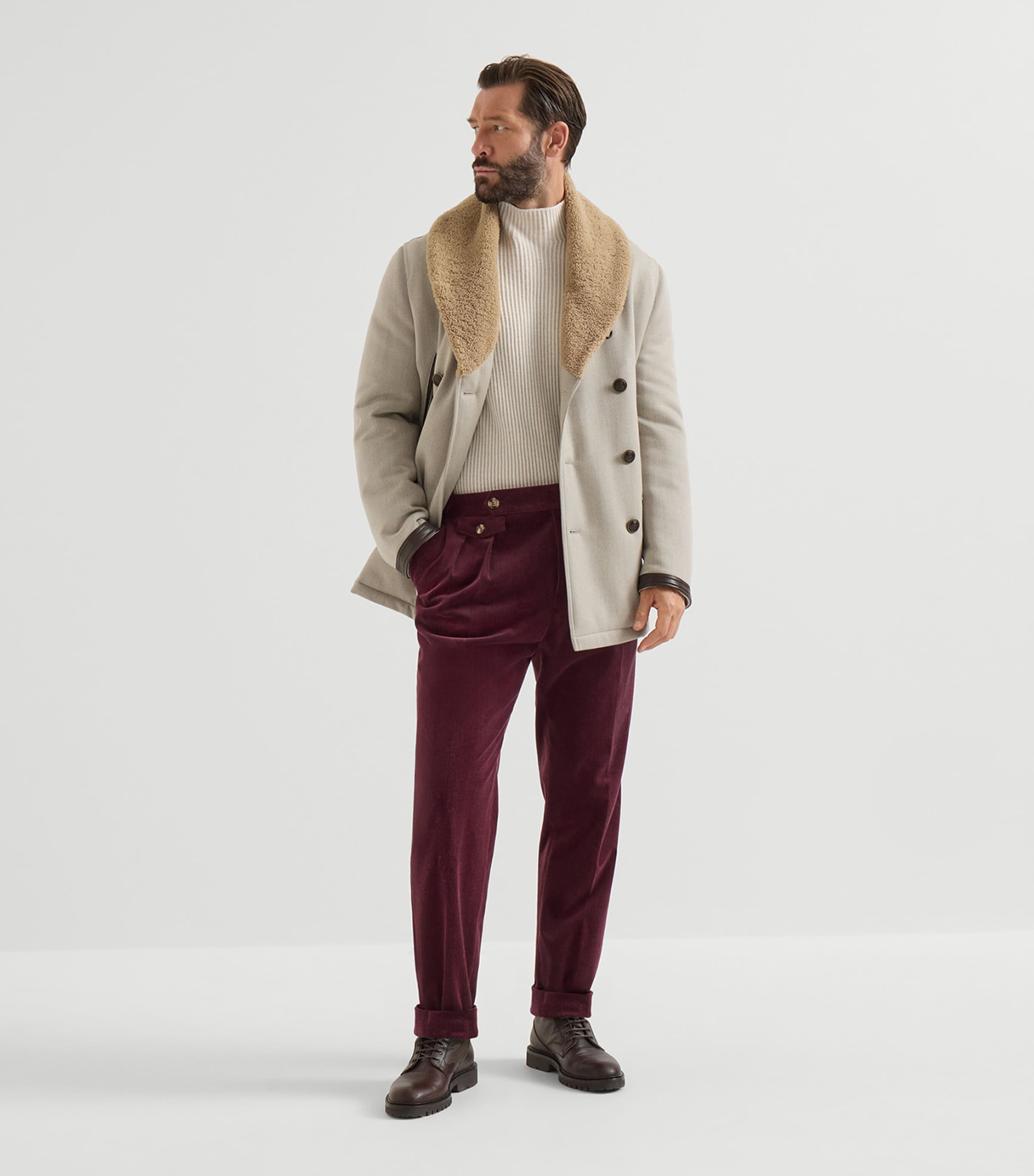 Brunello Cucinelli Mens Wool-Cashmere Shearling-Collar Jacket Image 5