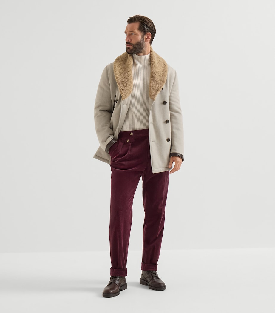 Brunello Cucinelli Mens Wool-Cashmere Shearling-Collar Jacket Image 5