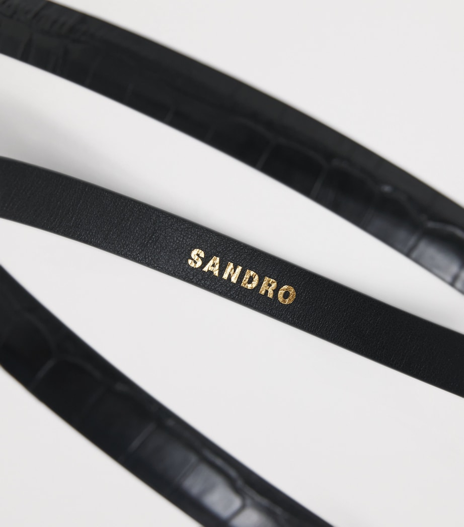 Sandro Paris Croc-Embossed Leather Buckle Belt Black Image 5