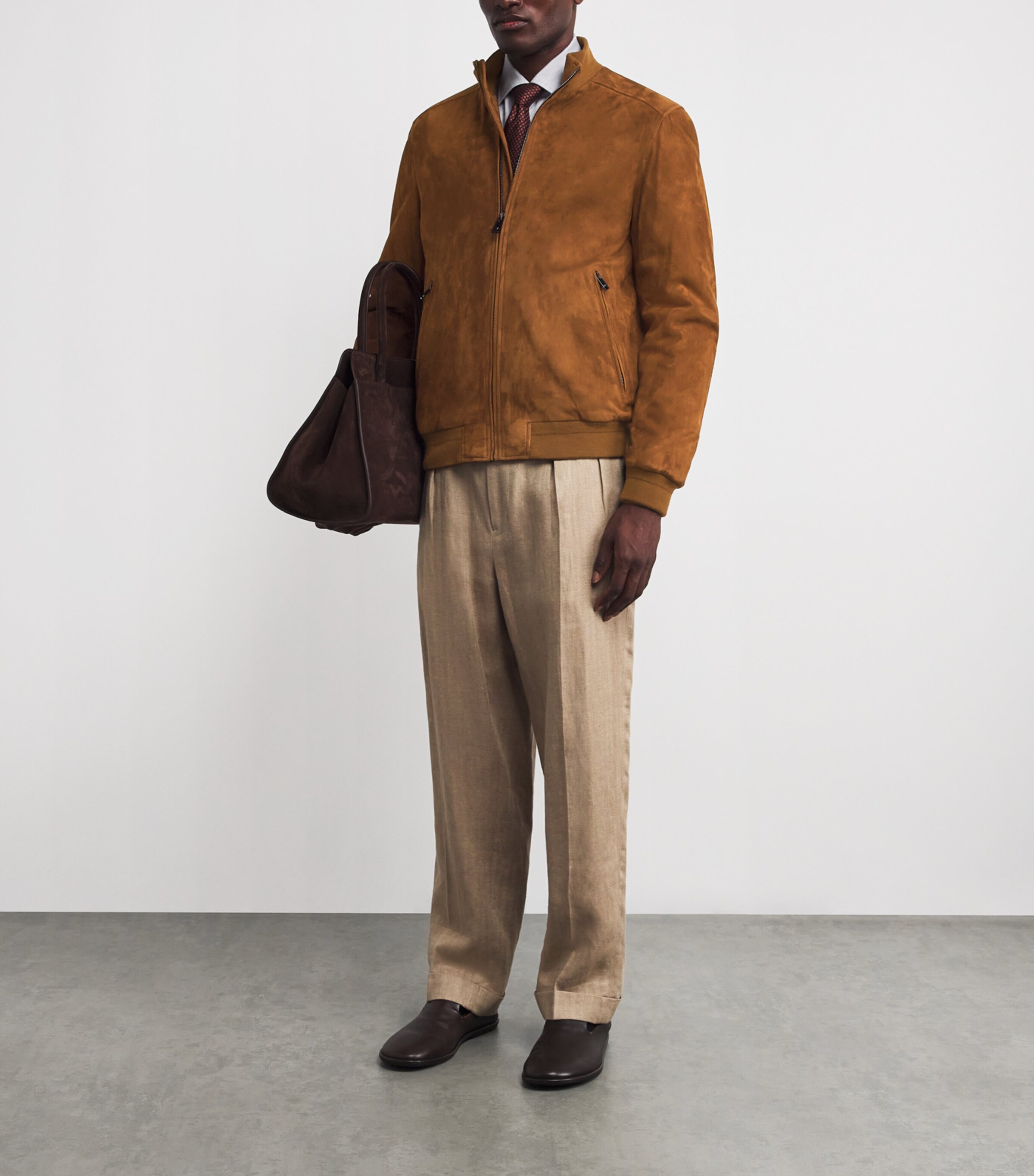 Pal Zileri Brown Suede Bomber Jacket | Harrods US