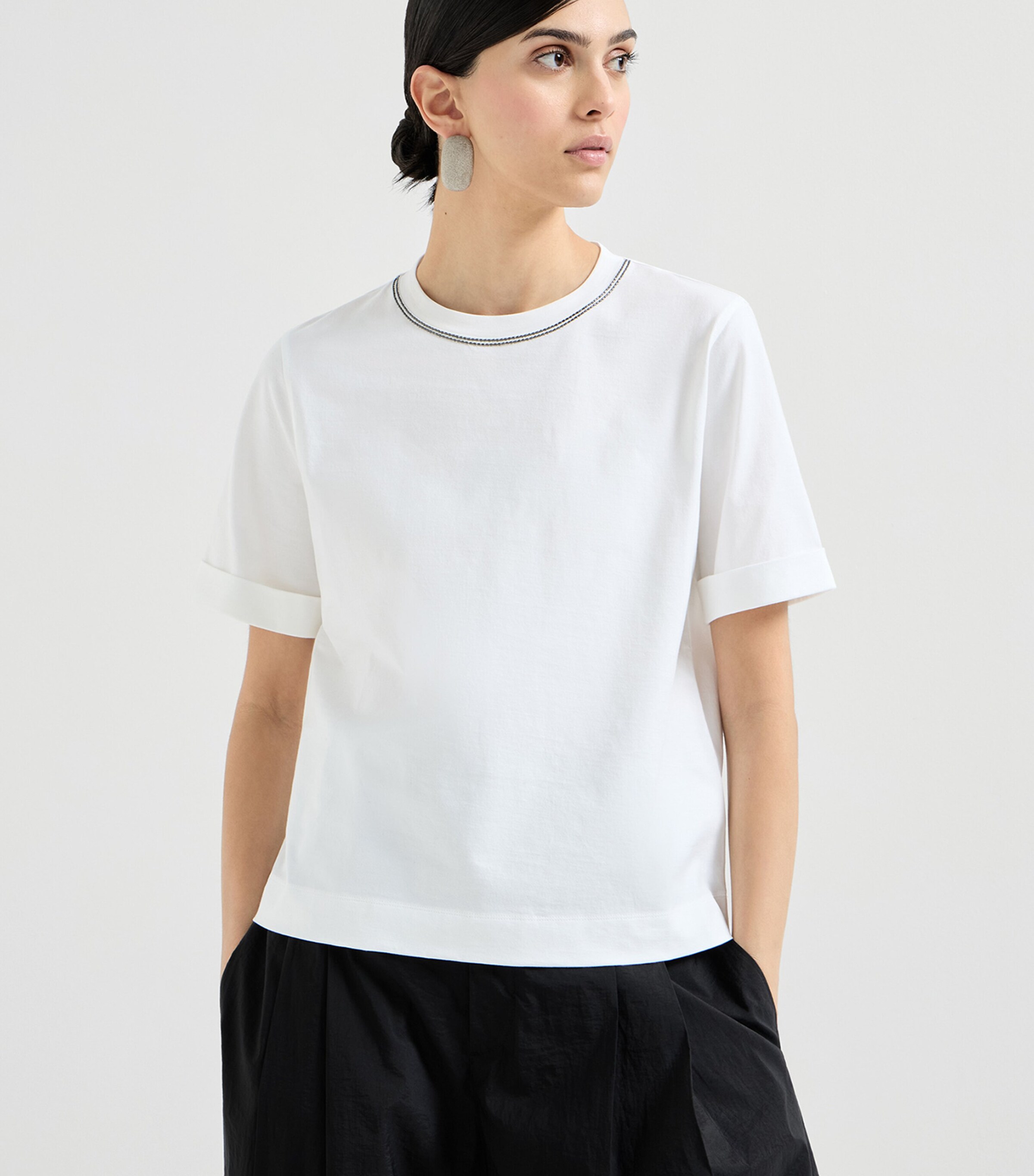 Brunello Cucinelli Womens Cotton Beaded T-Shirt Image 3