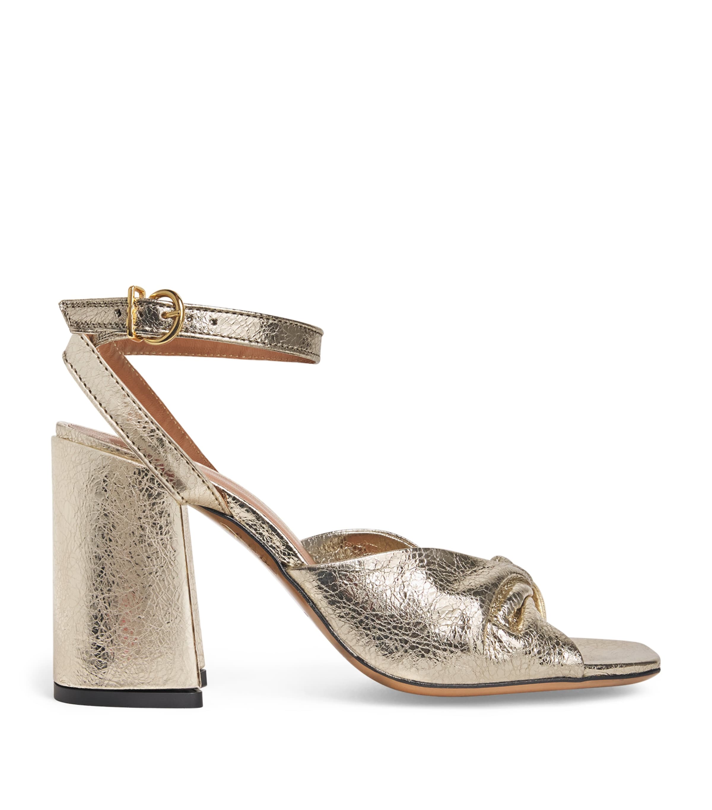 Maje Metallic Leather Sandals With Heels In Gold