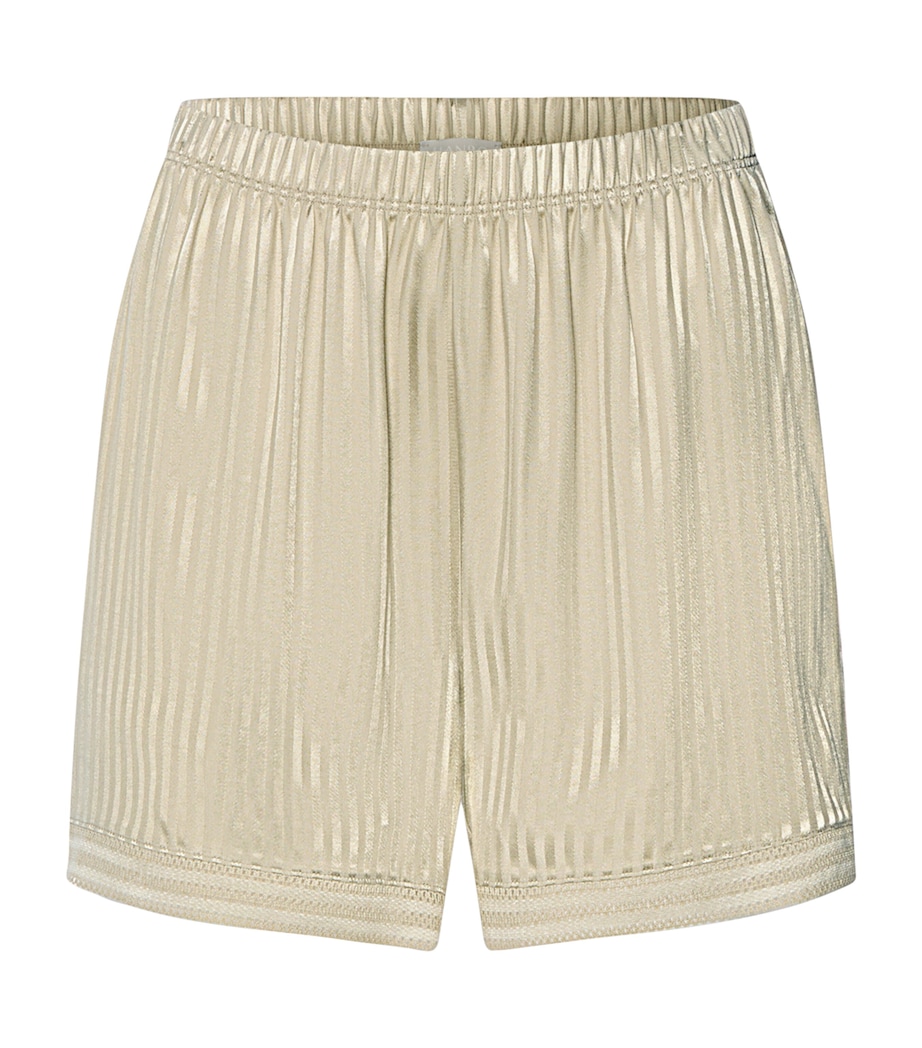 Hanro Womens Satin Striped Lounge Shorts Olive Stem Image 1