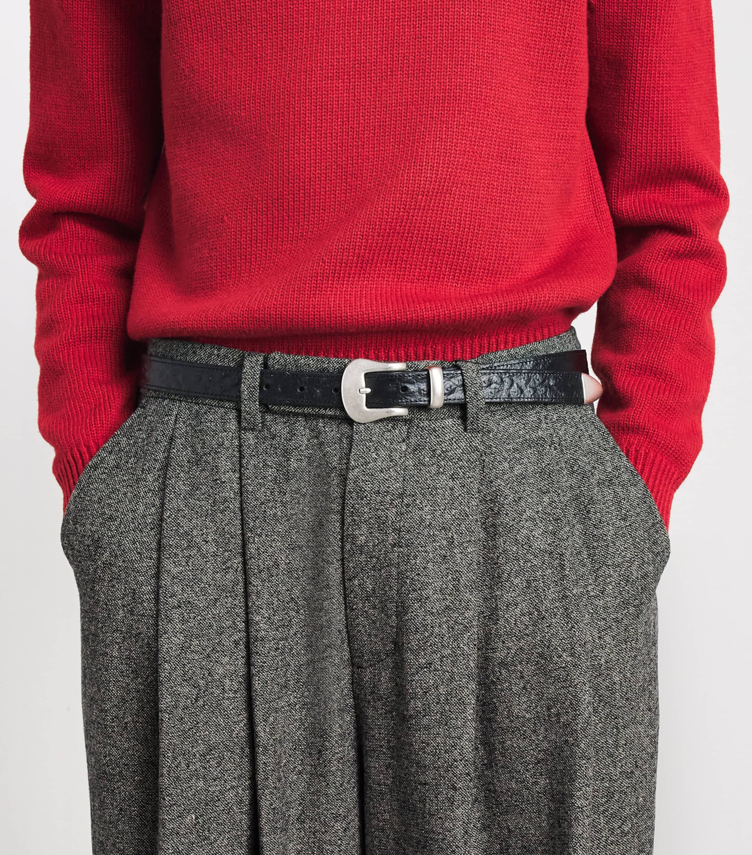 System Mens Wool-Blend Double-Pleated Trousers Black Image 3