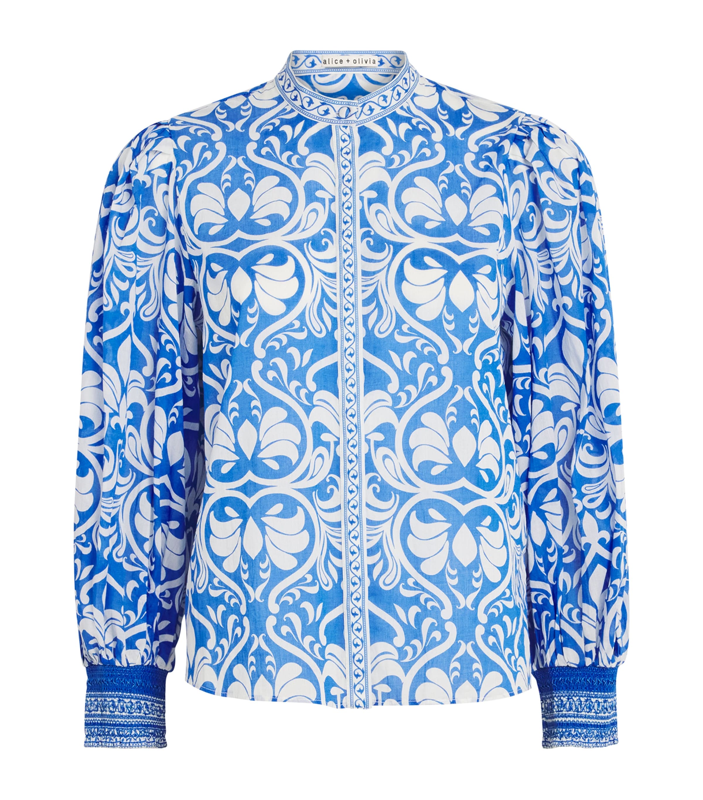 Alice And Olivia Cotton April Pleated Blouse In Blue