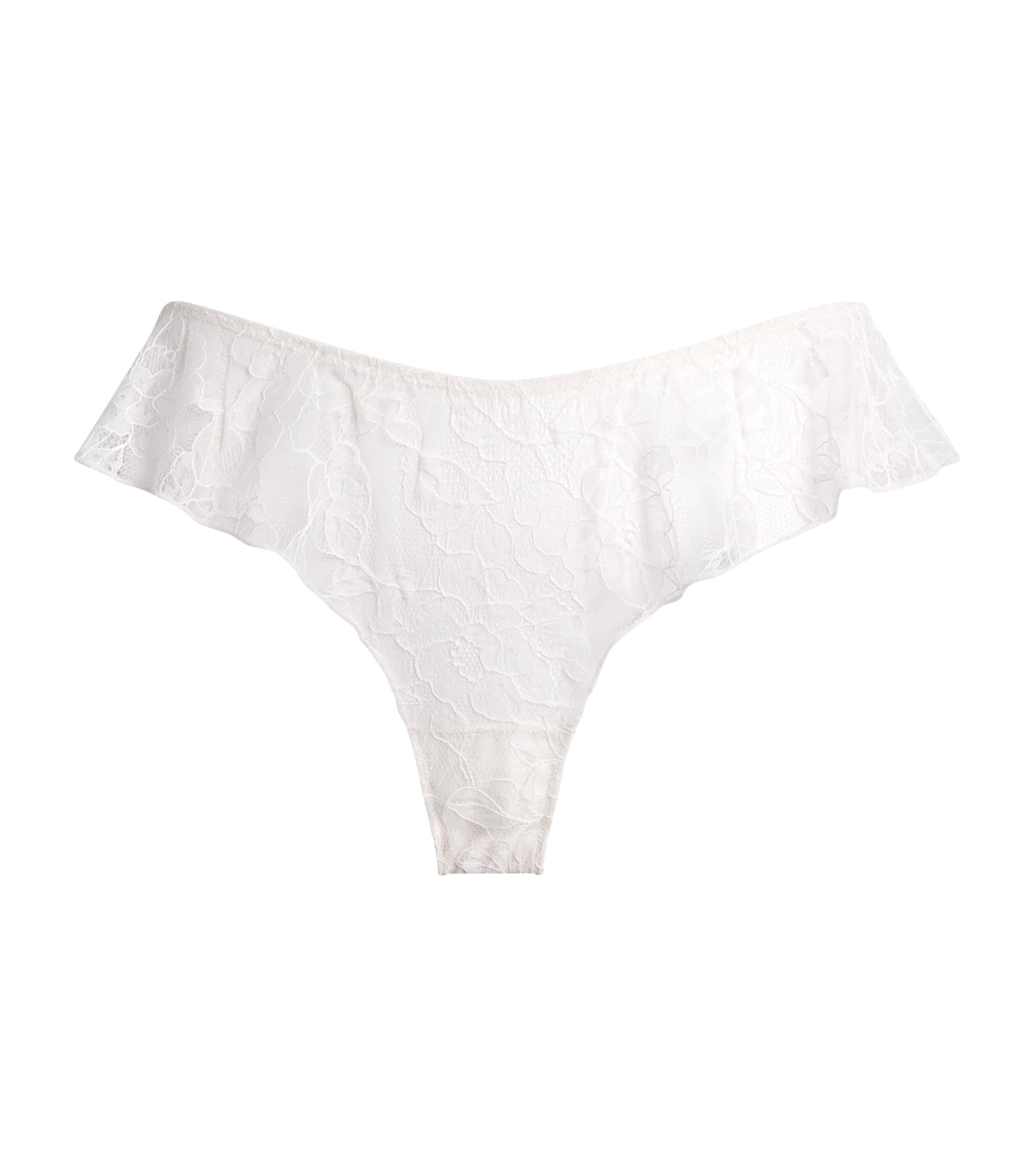 Fleur Du Mal Womens Lace Jasmine Flutter Thong Ivory Image 1