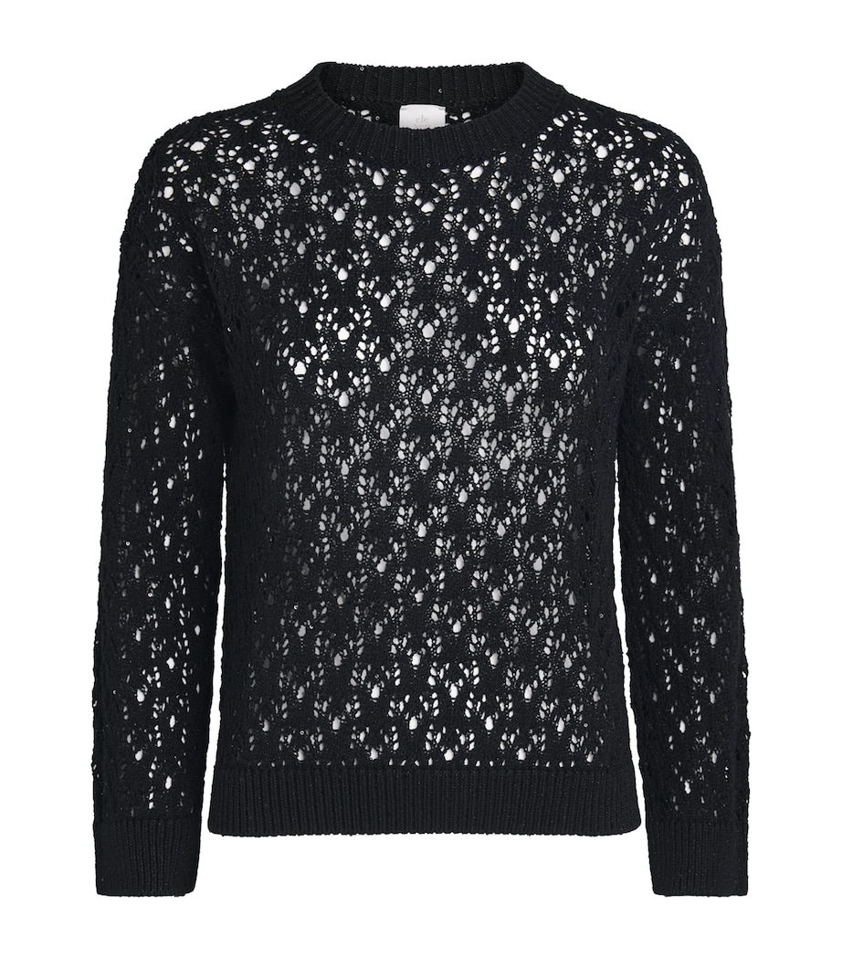 Eleventy Womens Cotton-Blend Open-Work Sweater Nero Image 1