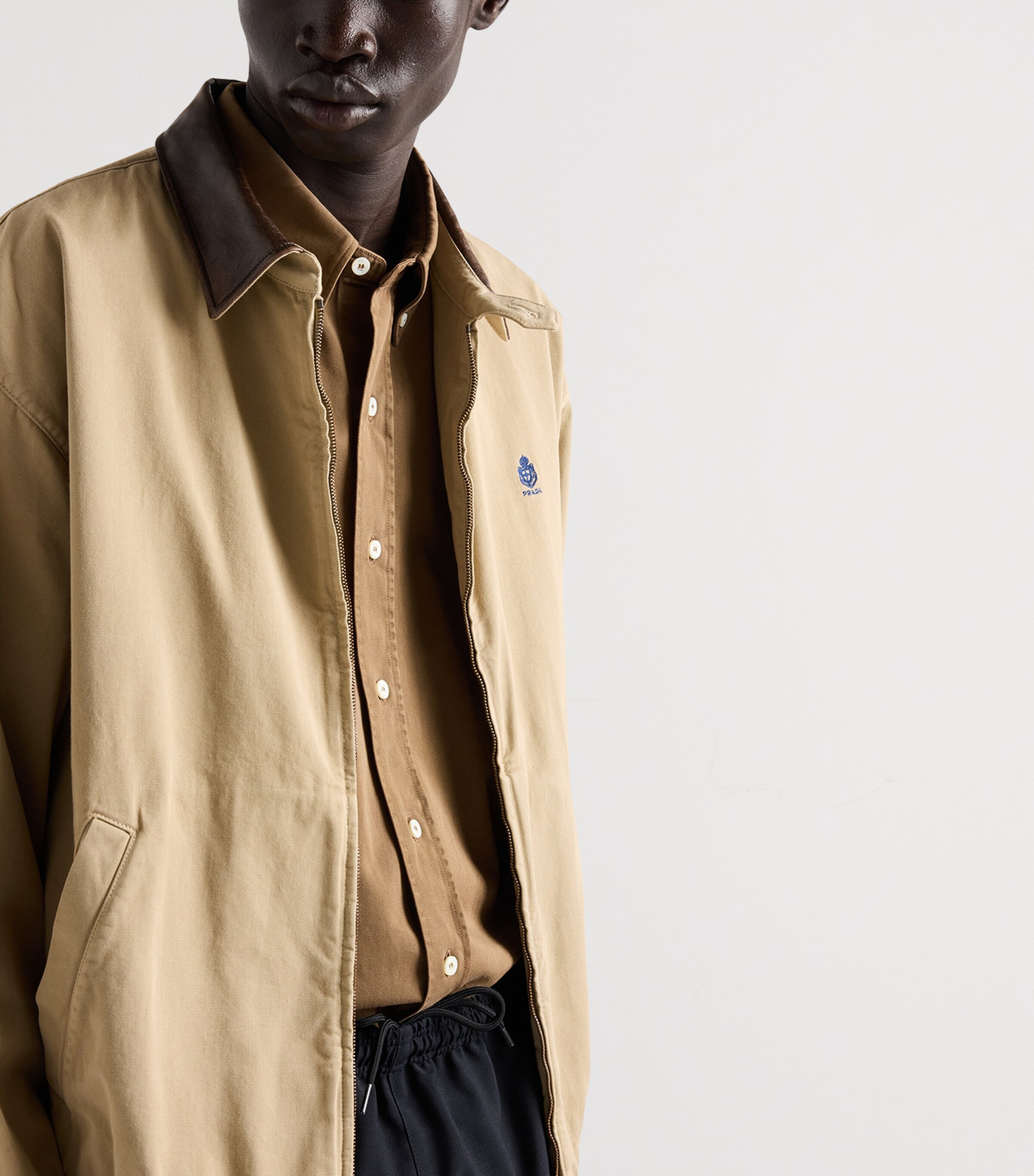 Prada Mens Cotton Logo Shirt Brown Image 3