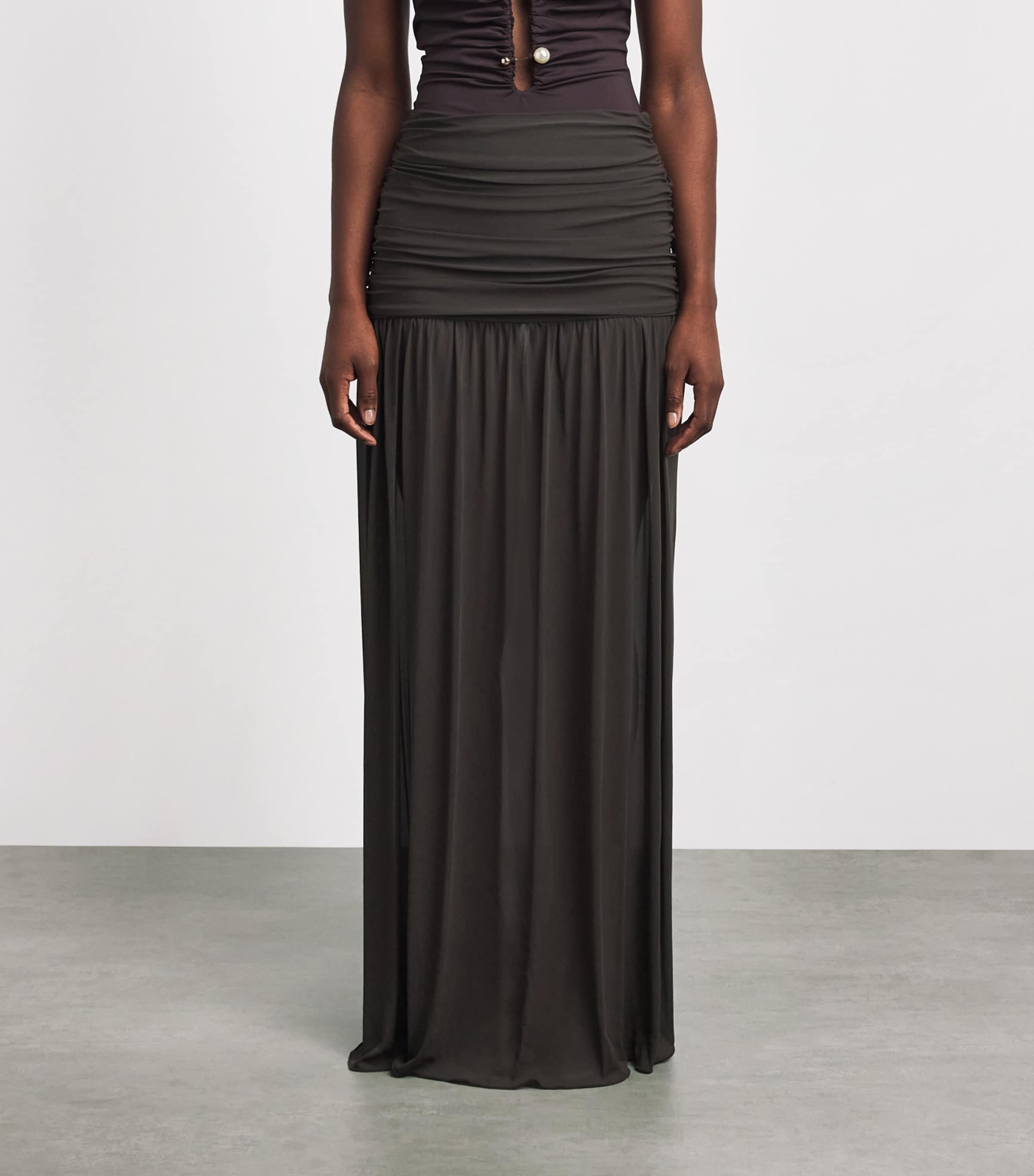 Moré Noir Womens Crepe Nova Maxi Skirt Bitter Chocolate Image 4