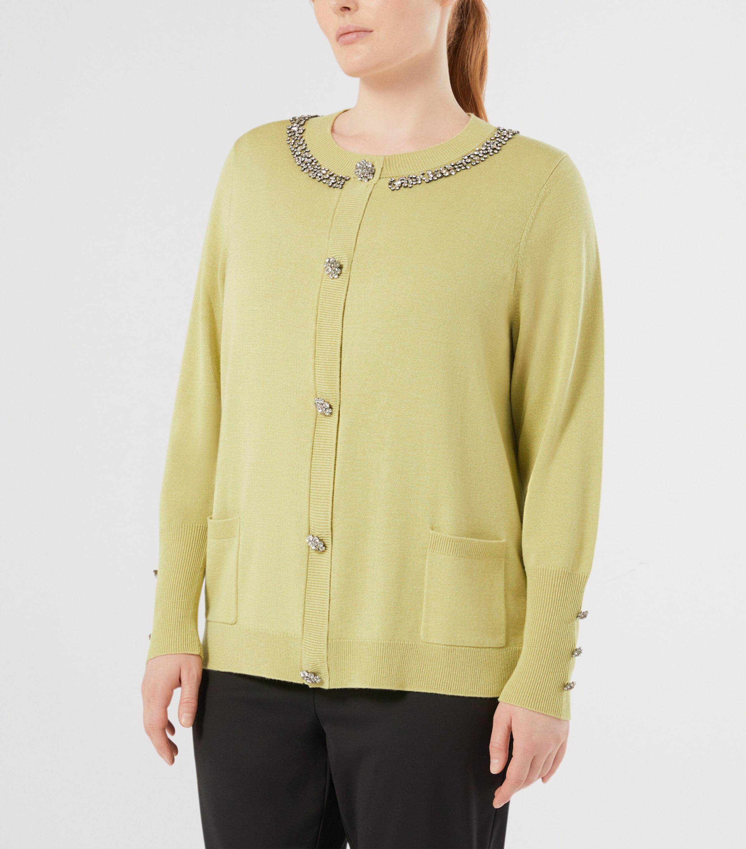Marina Rinaldi Womens Embellished Round-Neck Cardigan Lime Image 2