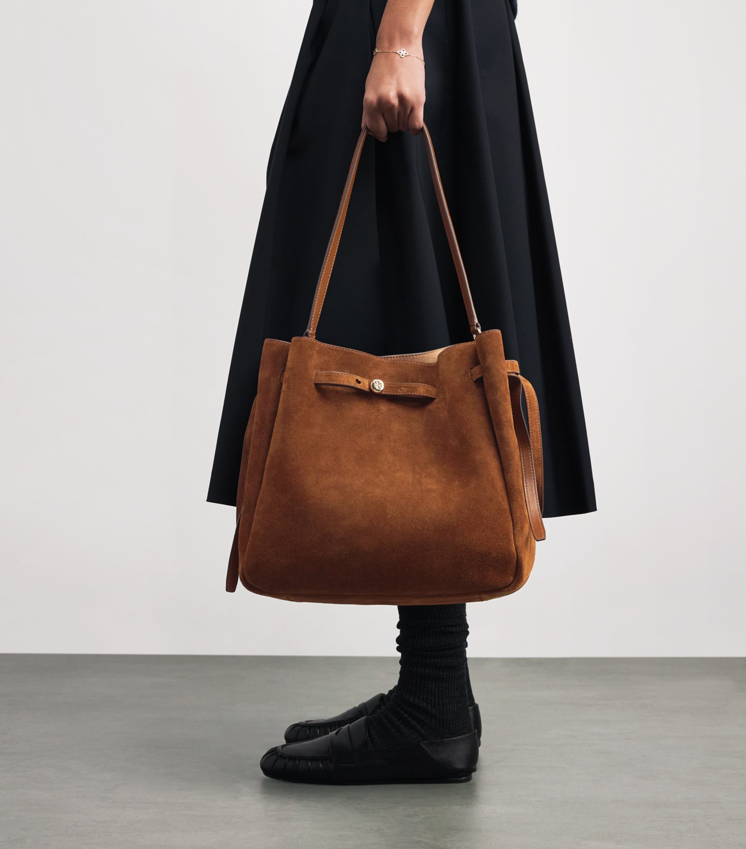 Large Suede Romy Bucket Bag CARAMEL Image 2