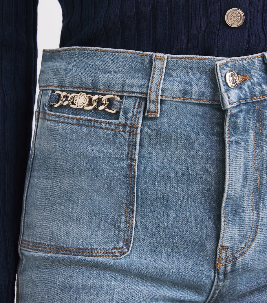 Chain-Detail Straight Jeans BLUE Image 6