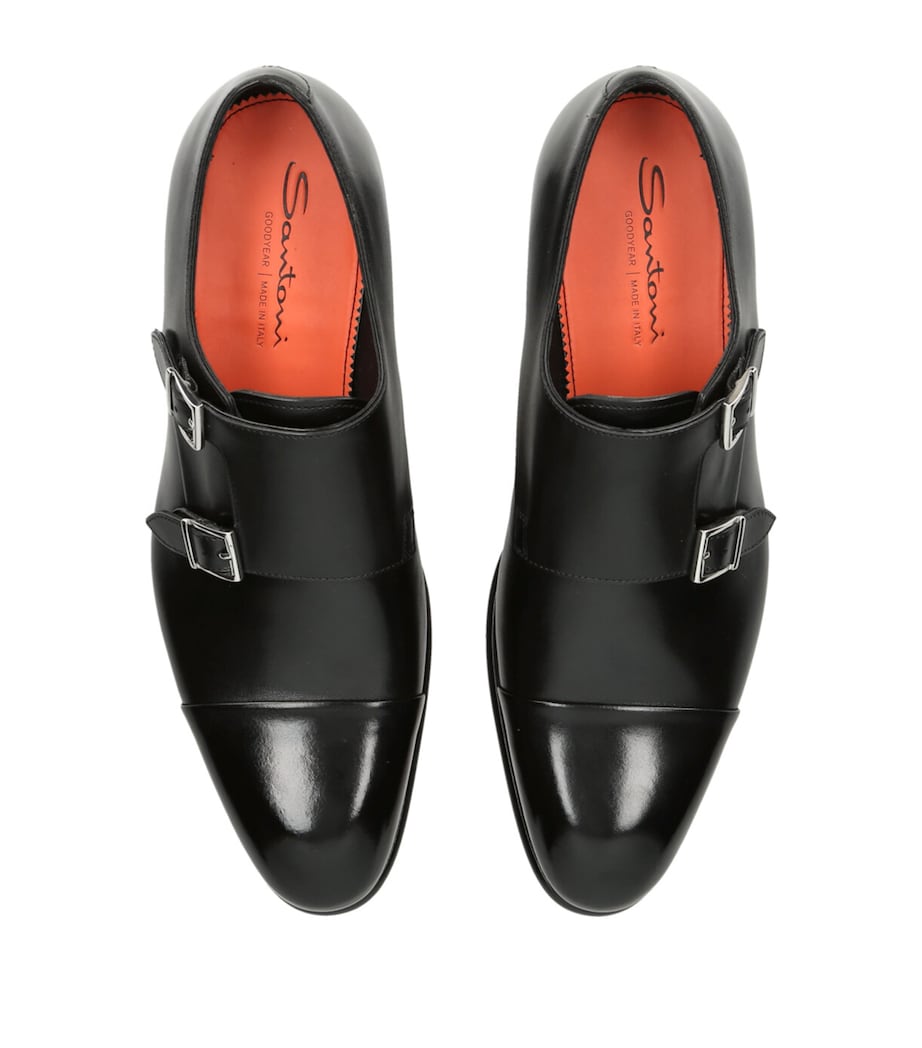 Leather Carter Double Monk Shoes BLACK Image 4
