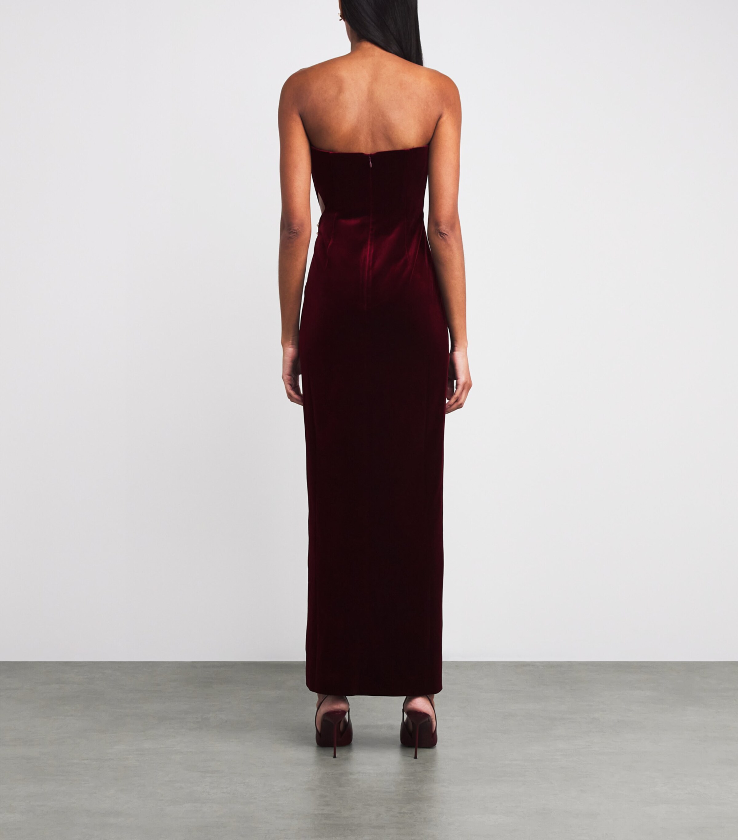Velvet Strapless Maxi Dress BURGUNDY Image 3