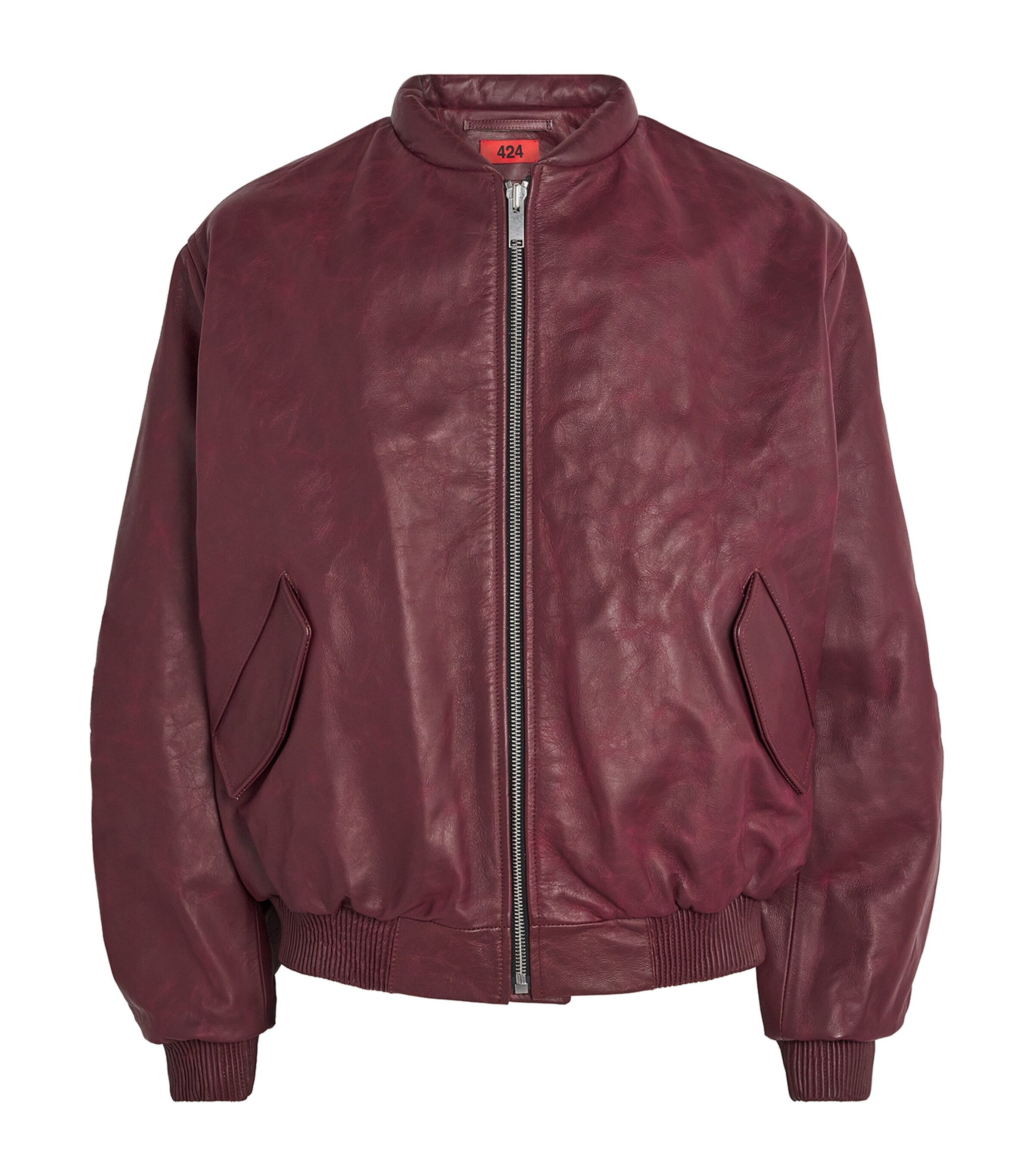 424 Mens Leather Bomber Jacket Pigeon Bld Image 1