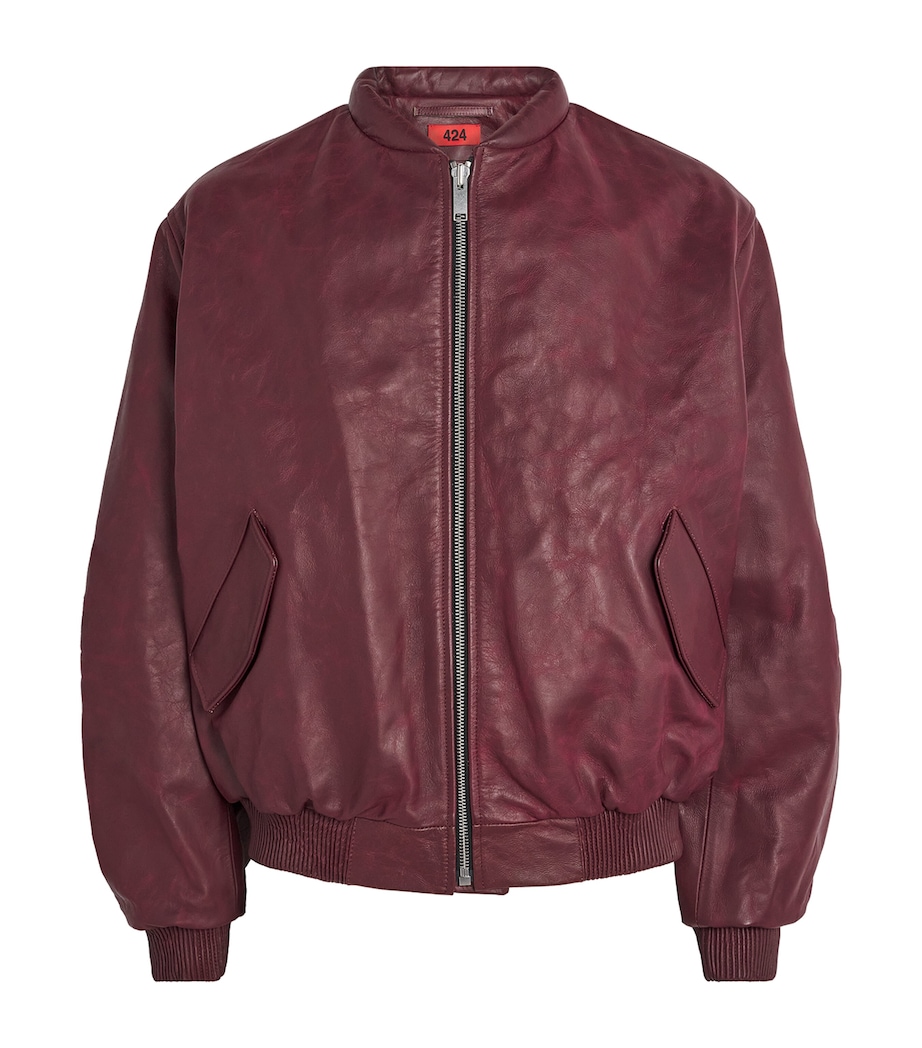 424 Mens Leather Bomber Jacket Pigeon Bld Image 1