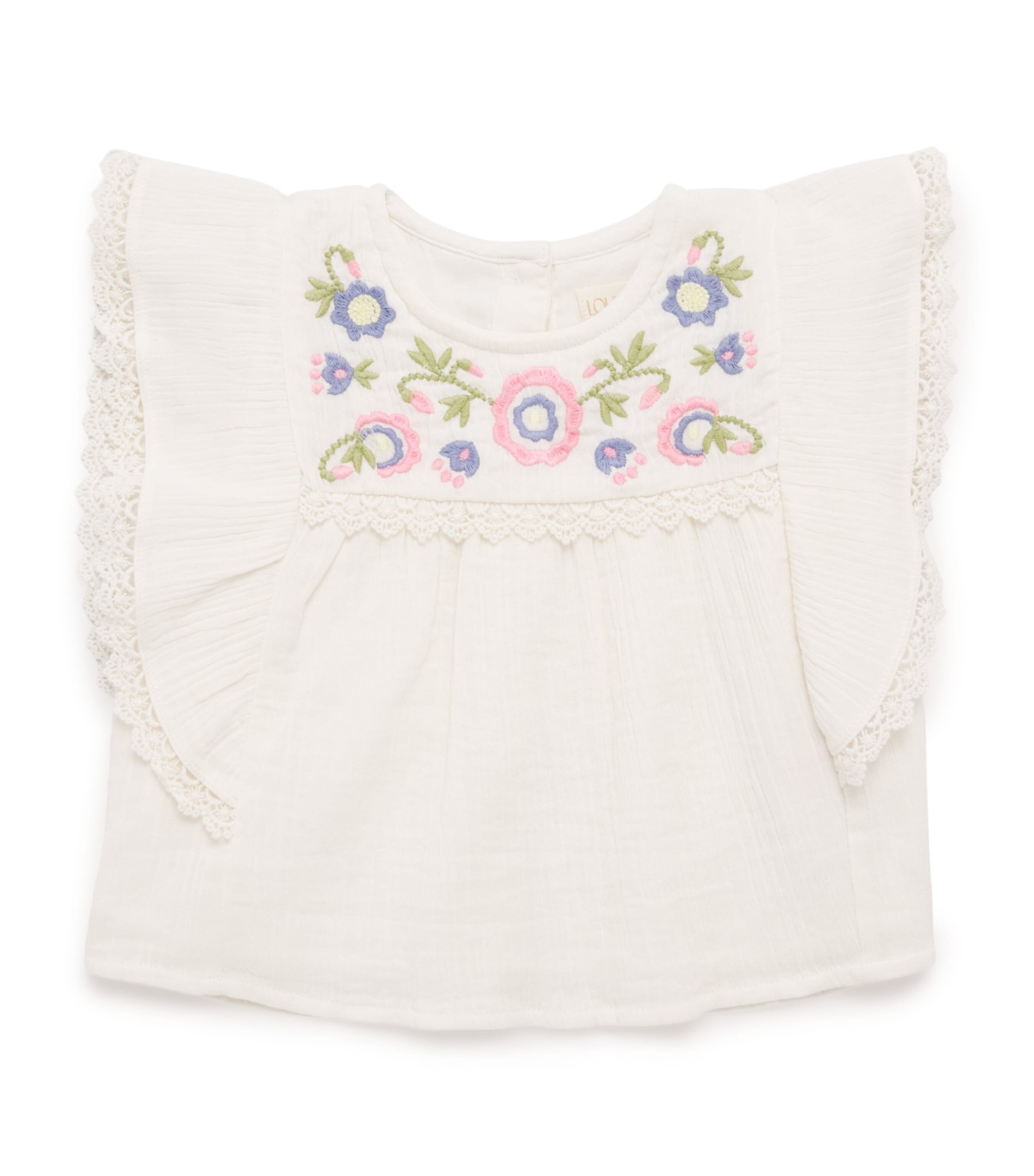 Louise Misha Cotton Embroidered Malya Blouse (6-24 Months) White Image 1